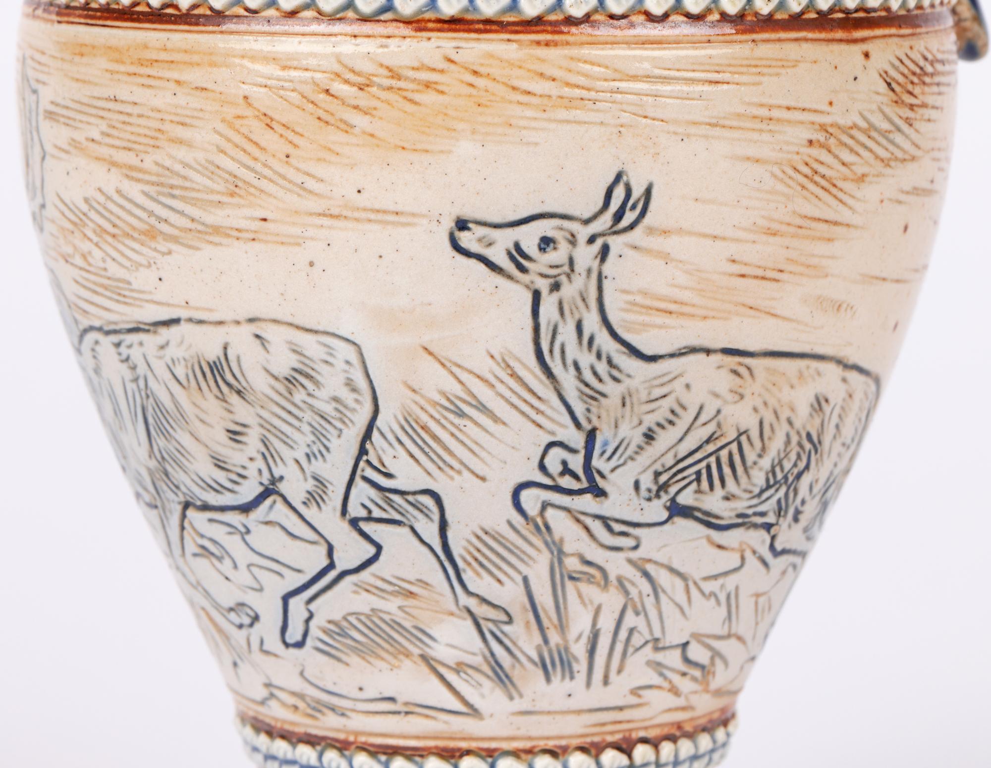 Hannah Barlow Doulton Lambeth Ewer with Stag & Deer 6