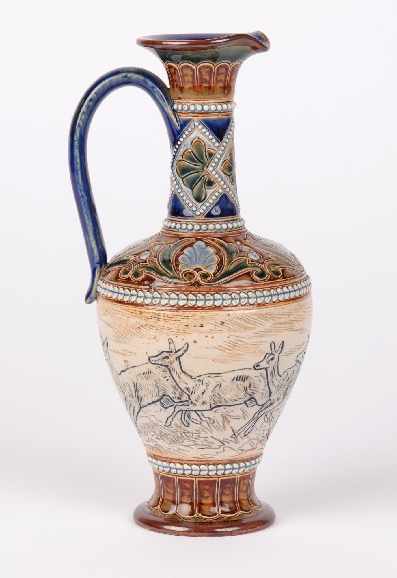 Glazed Hannah Barlow Doulton Lambeth Ewer with Stag & Deer