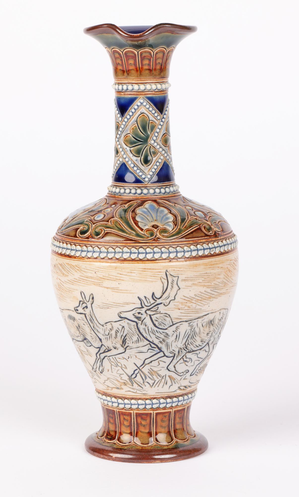 Late 19th Century Hannah Barlow Doulton Lambeth Ewer with Stag & Deer