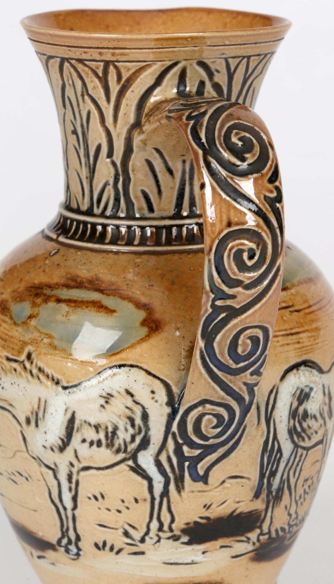 Hand-Crafted Hannah Barlow For Doulton Lambeth Art Pottery Jug With Horses 