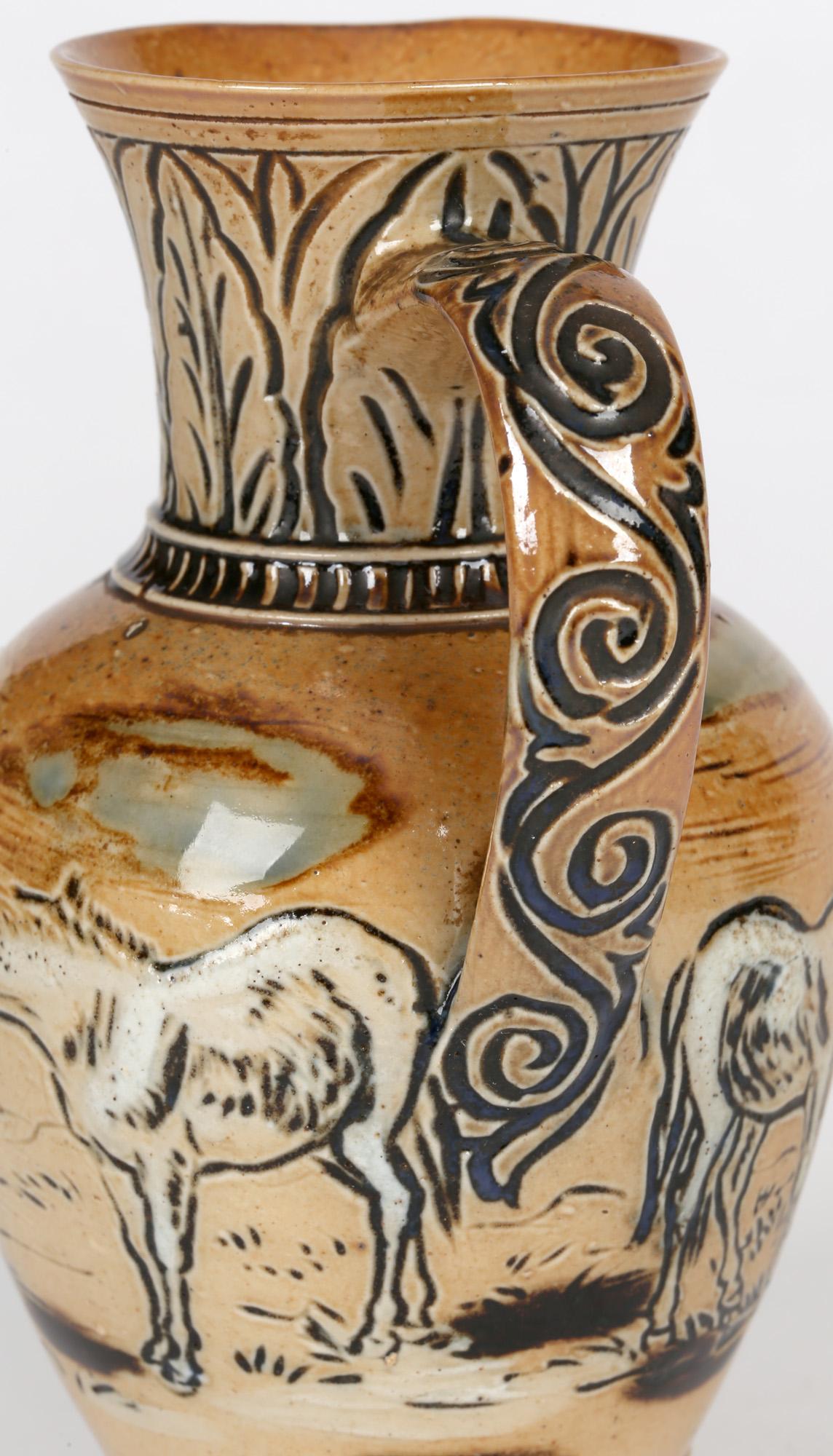 Hand-Crafted Hannah Barlow For Doulton Lambeth Art Pottery Jug With Horses