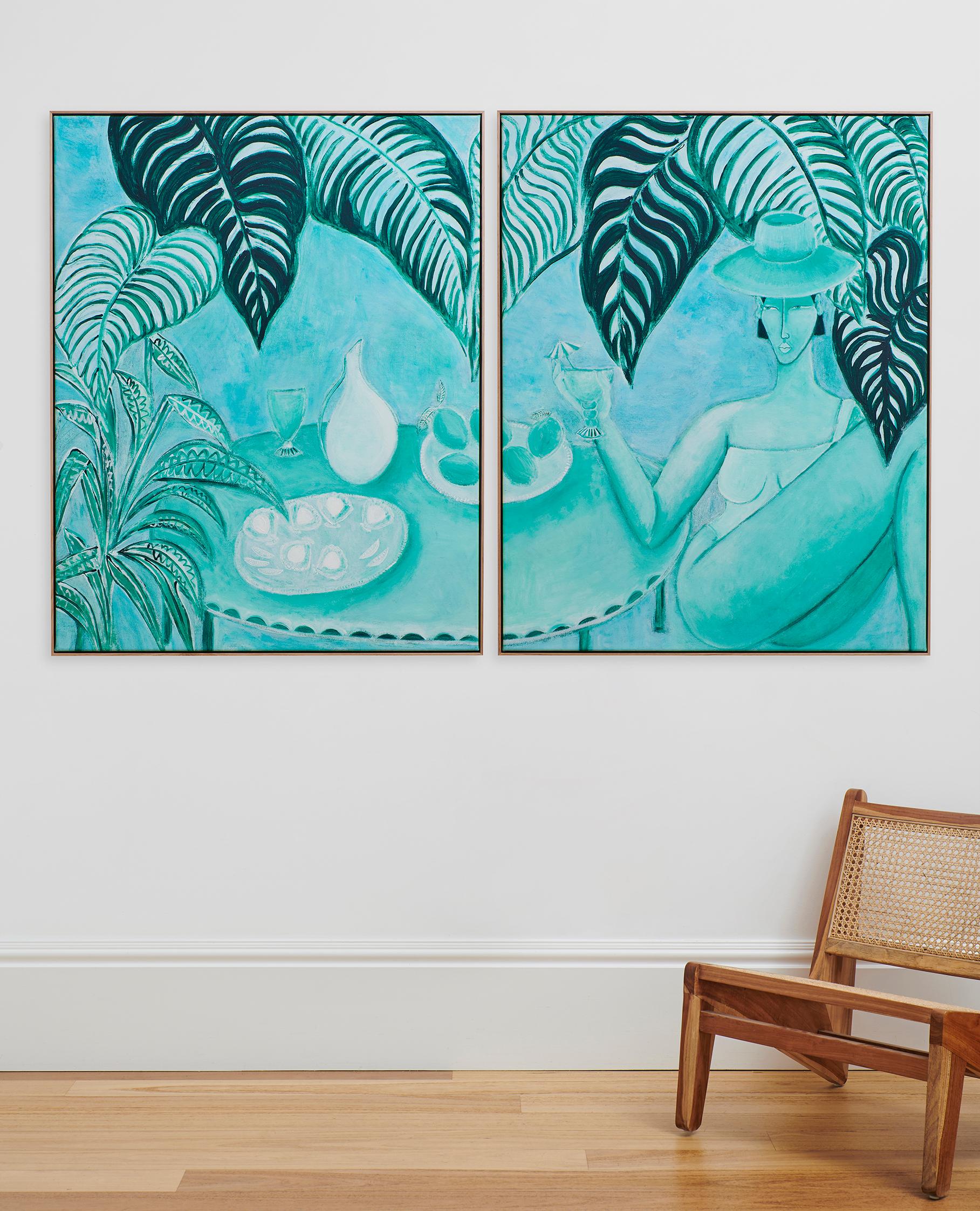 Poolside (diptych) - Painting by Hannah Carrick
