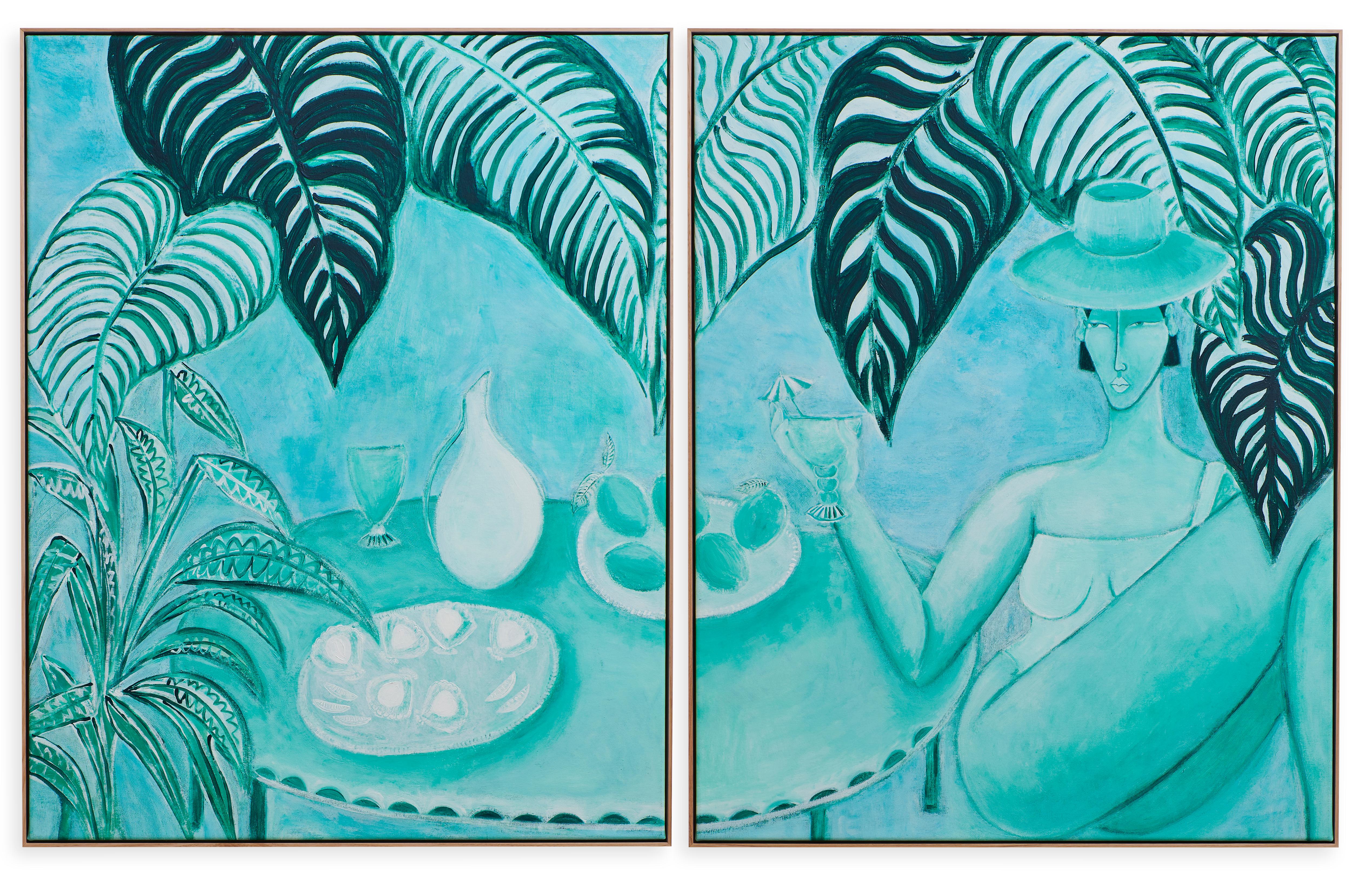 Hannah Carrick Figurative Painting - Poolside (diptych)