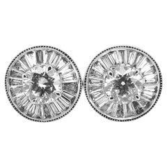 Boucles d'oreilles Hannah, boucles d'oreilles en or blanc 14K, diamants ronds et effilés