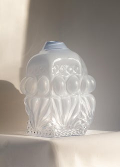 Hannah Hansdotter “Stucco Print” Blue/White Opac Hand Blown Glass Vase, 2017