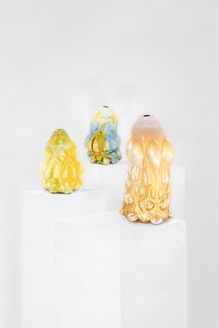 Hannah Hansdotter “Stucco Print”, Yellow, Blue, White Blown Glass Vase, 2020