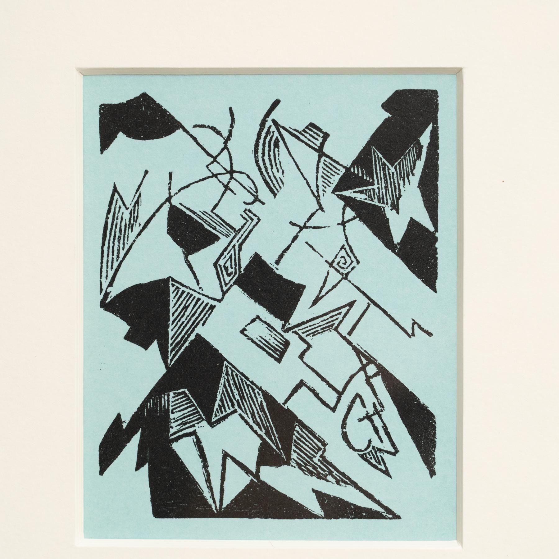Tedesco Hannah Höch Nero e Blu Edizione Limitata Astratto  Linoleografia incorniciata in vendita