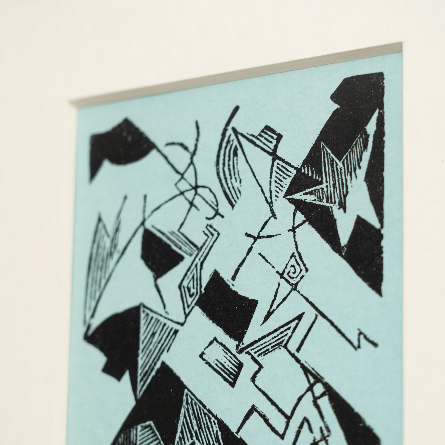 Hannah Höch Nero e Blu Edizione Limitata Astratto  Linoleografia incorniciata In condizioni buone in vendita a Barcelona, Barcelona