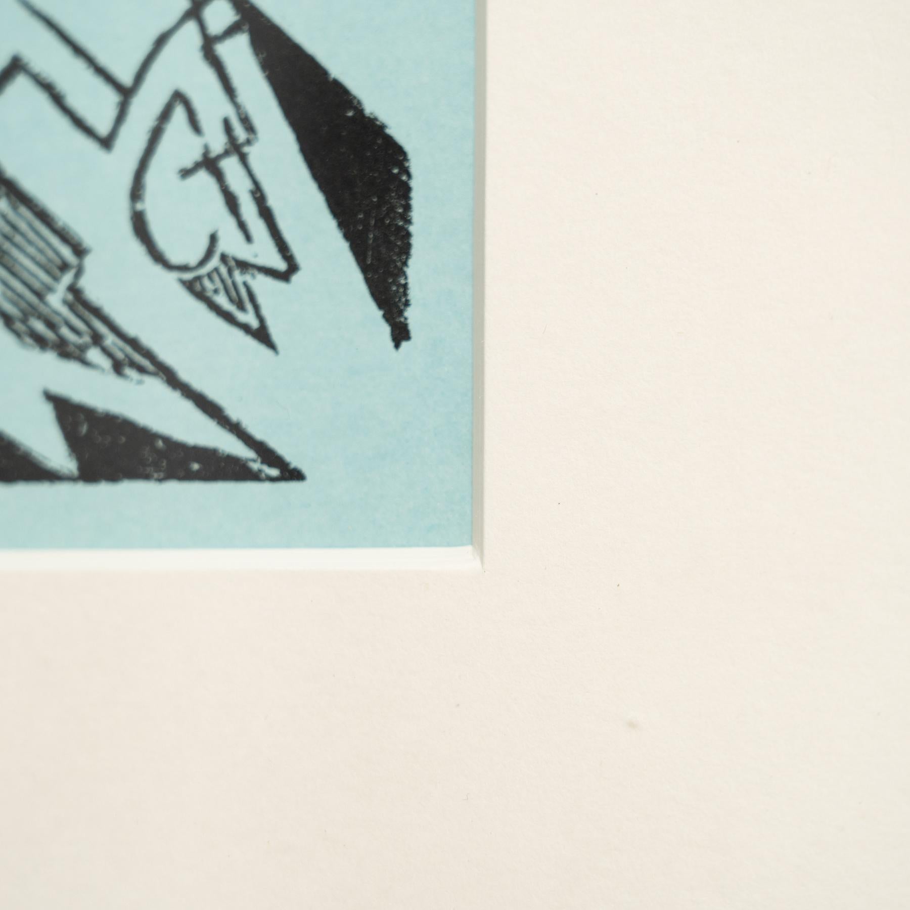 Metà XX secolo Hannah Höch Nero e Blu Edizione Limitata Astratto  Linoleografia incorniciata in vendita