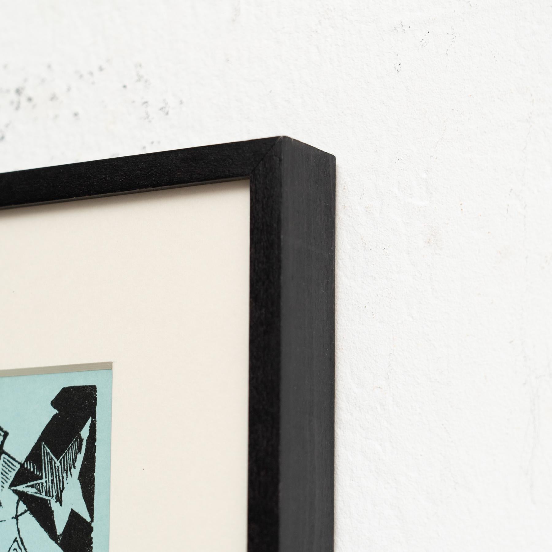 Hannah Höch Nero e Blu Edizione Limitata Astratto  Linoleografia incorniciata in vendita 1