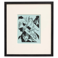 Hannah Höch Black and Blue Limited Edition Abstract  Framed Linocut