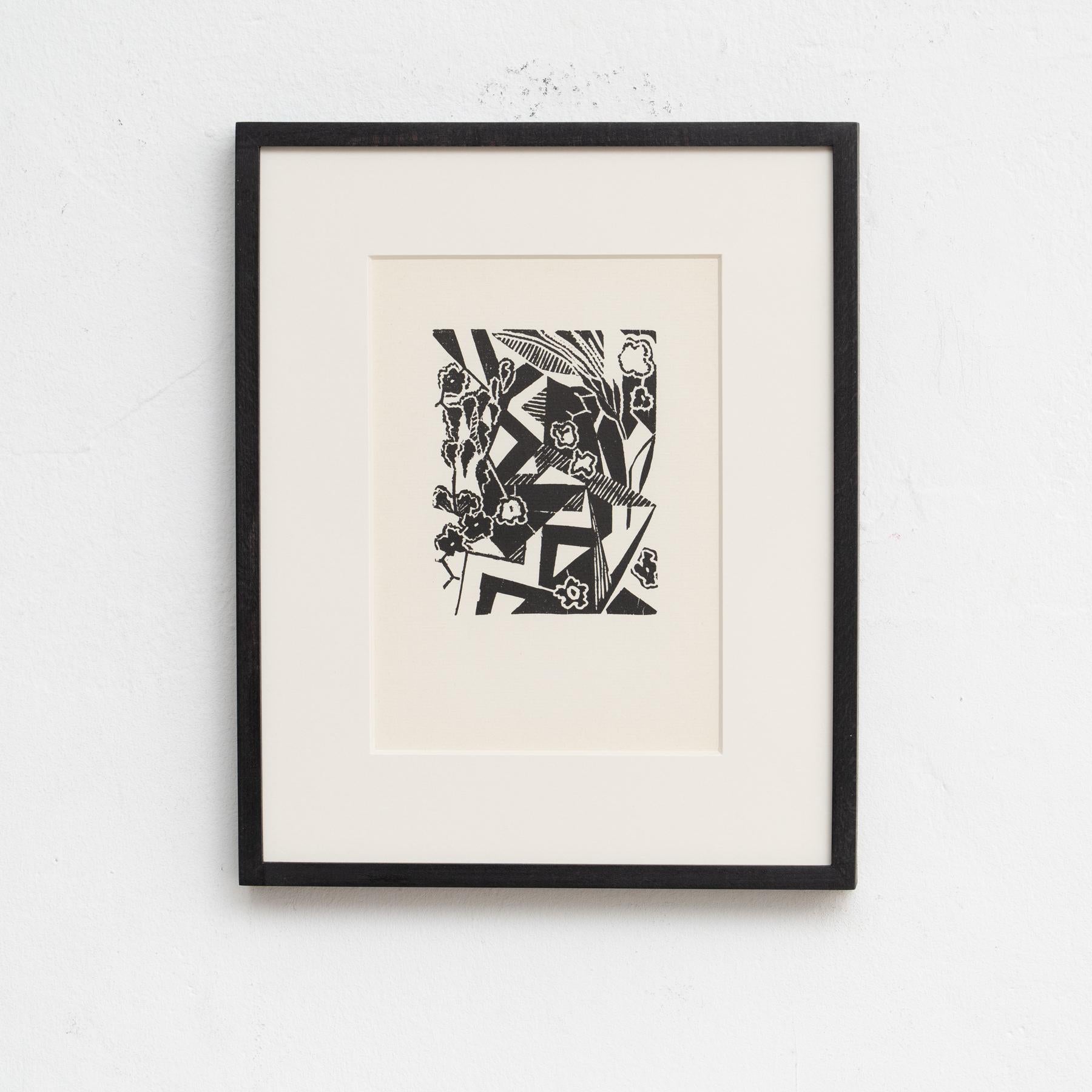 Hannah Höch Schwarzer und weißer abstrakter Linolschnitt, gerahmt, 1915 - Limitierte Auflage (Moderne der Mitte des Jahrhunderts) im Angebot
