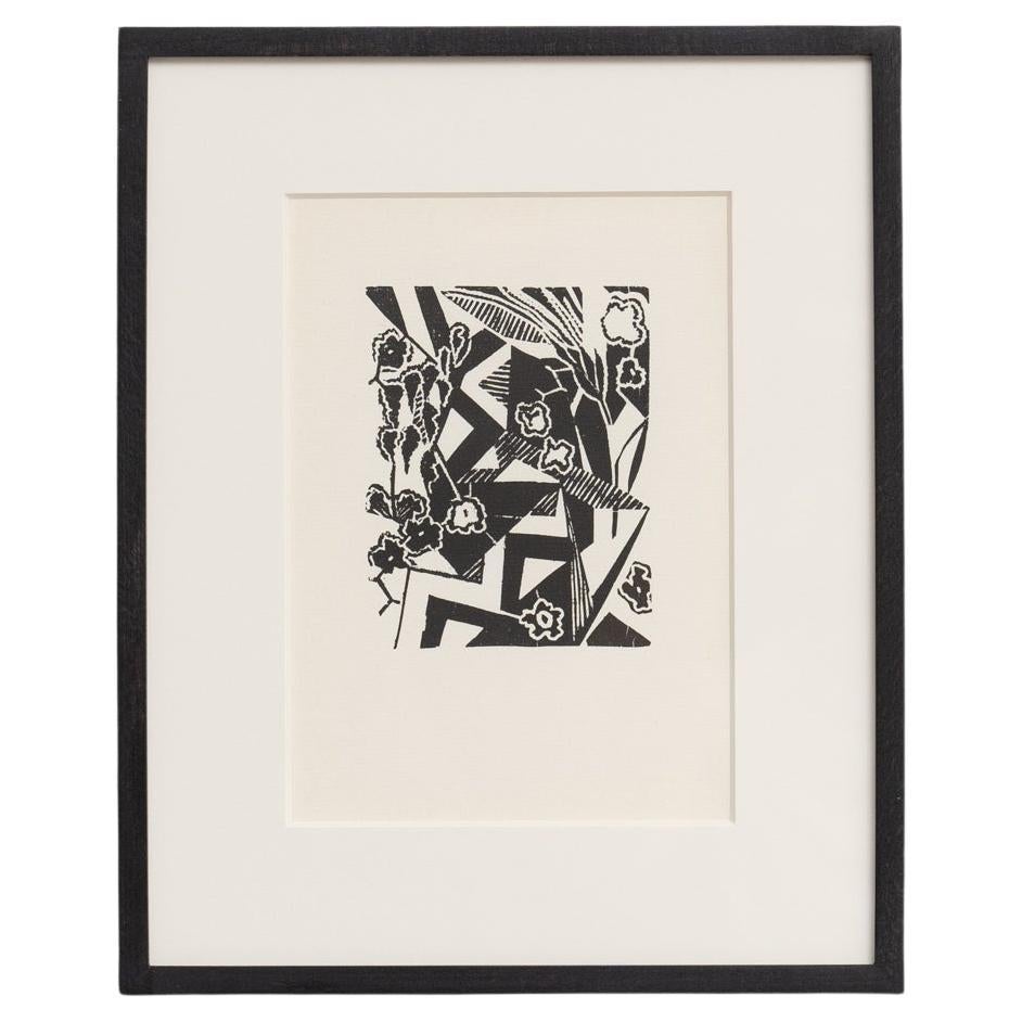 Hannah Höch Black and White Abstract Linocut, Framed, 1915 - Limited Edition