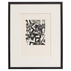 Hannah Höch Black and White Abstract Linocut, Framed, 1915 - Limited Edition