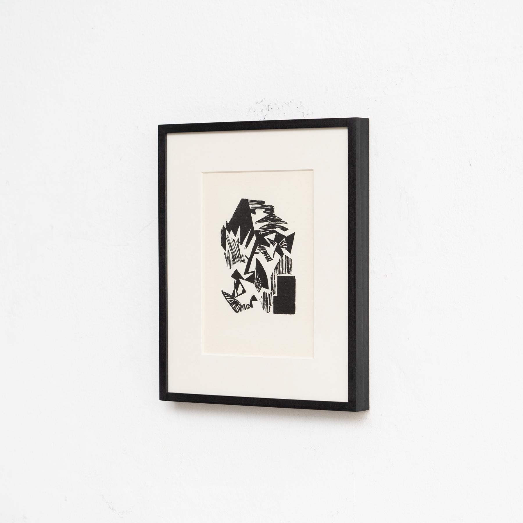 Mid-Century moderno Hannah Höch Edizione limitata in bianco e nero Astratto  Linoleografia incorniciata in vendita