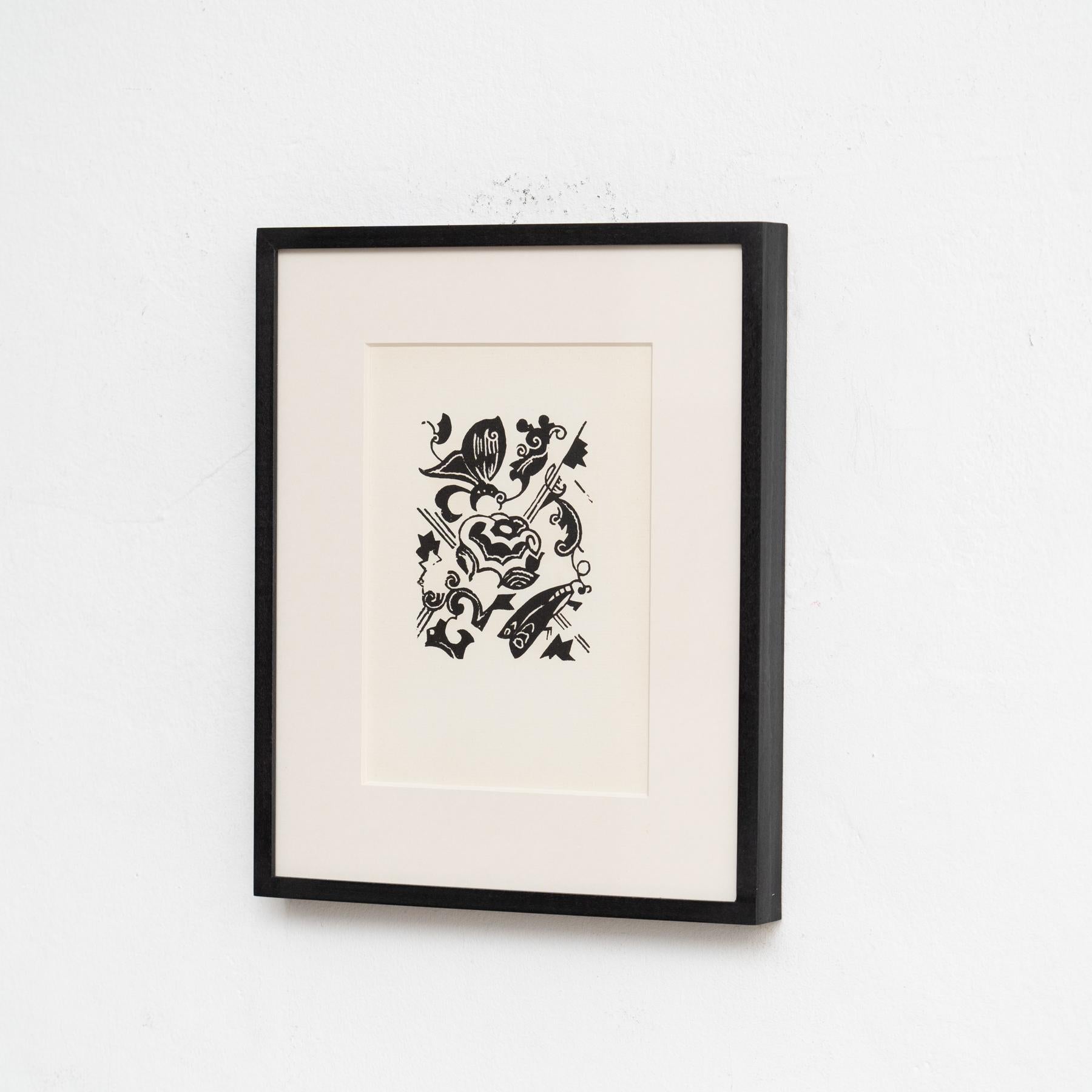 Mid-Century moderno Hannah Höch Edizione limitata in bianco e nero Astratto  Linoleografia incorniciata in vendita