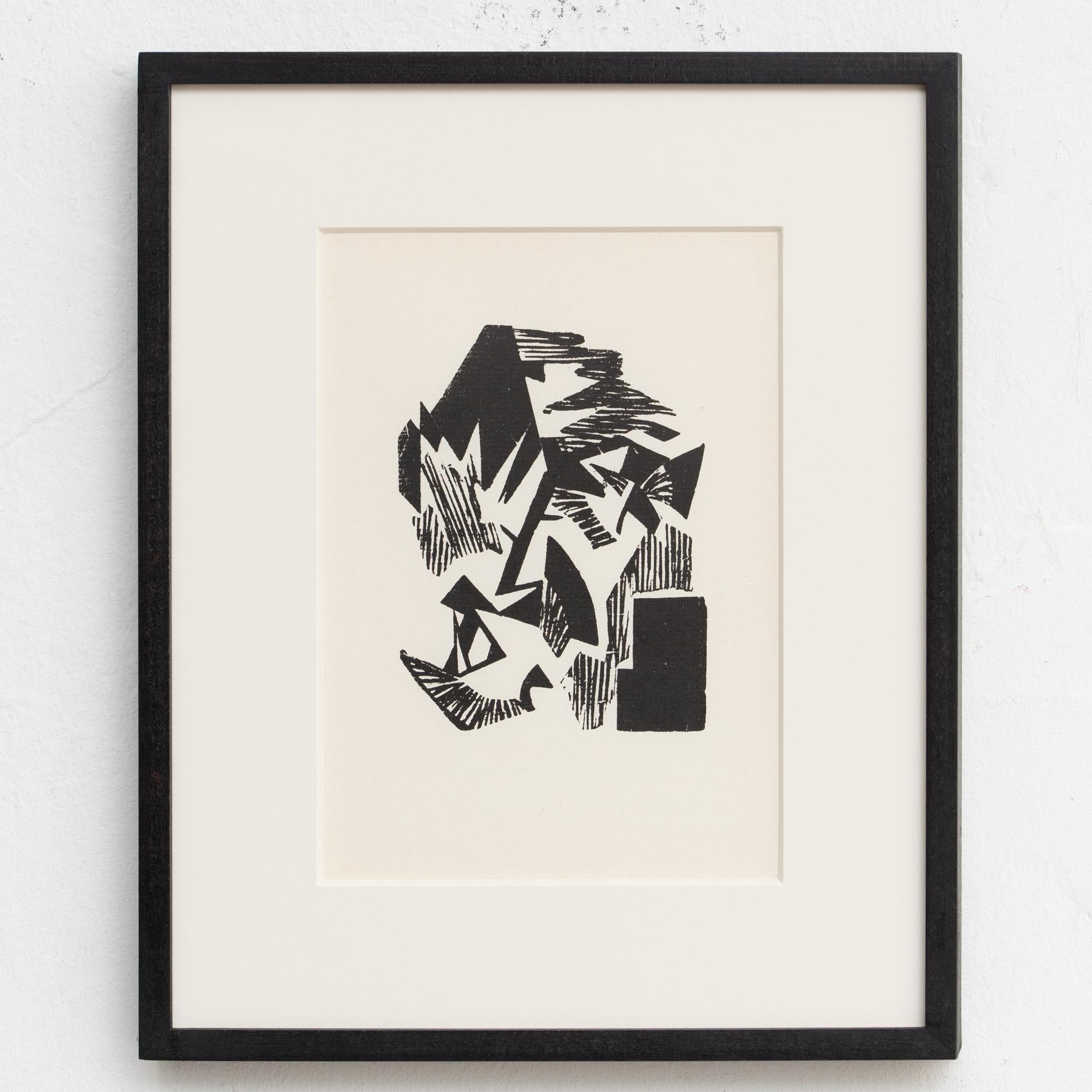 Tedesco Hannah Höch Edizione limitata in bianco e nero Astratto  Linoleografia incorniciata in vendita
