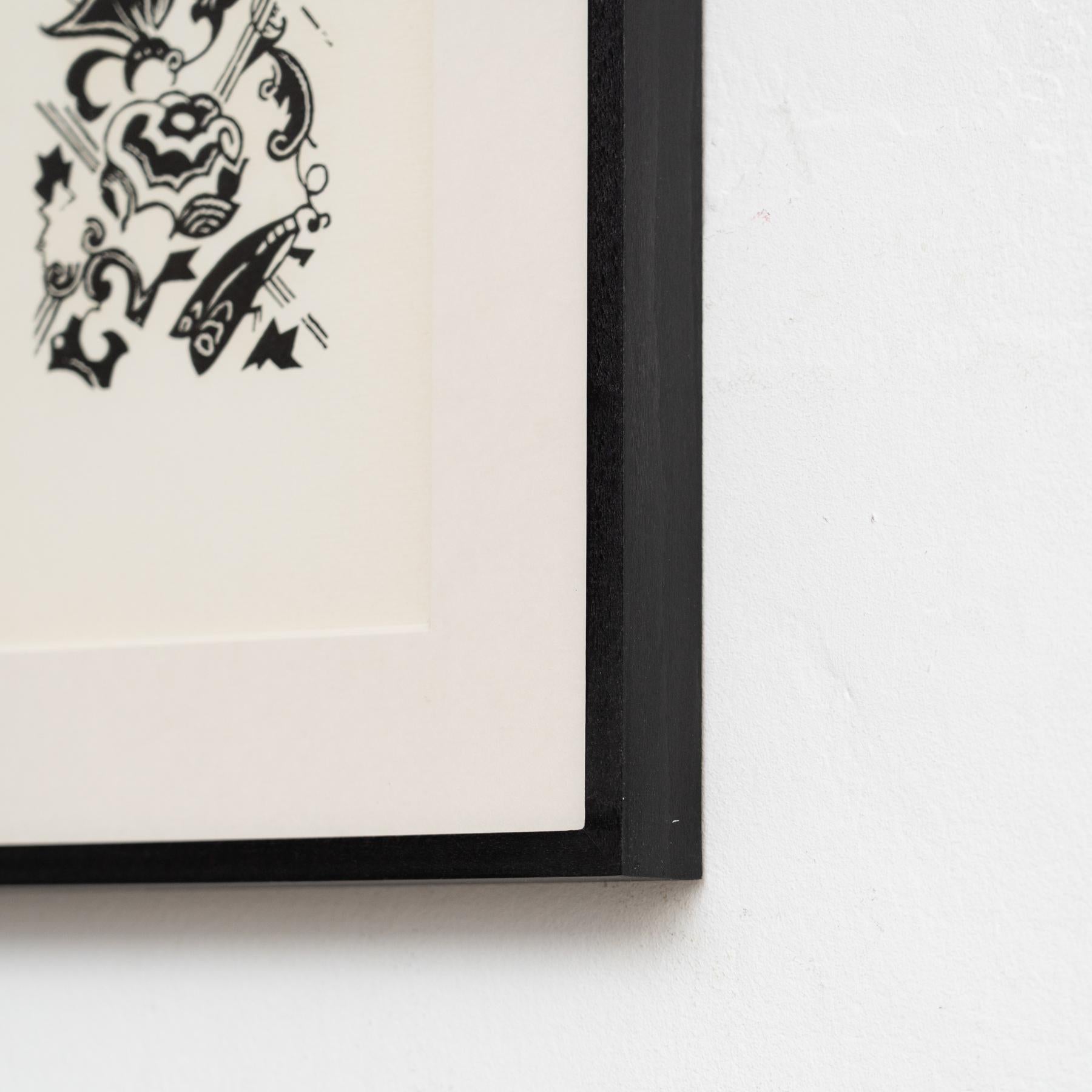 Hannah Höch Edizione limitata in bianco e nero Astratto  Linoleografia incorniciata In condizioni buone in vendita a Barcelona, Barcelona