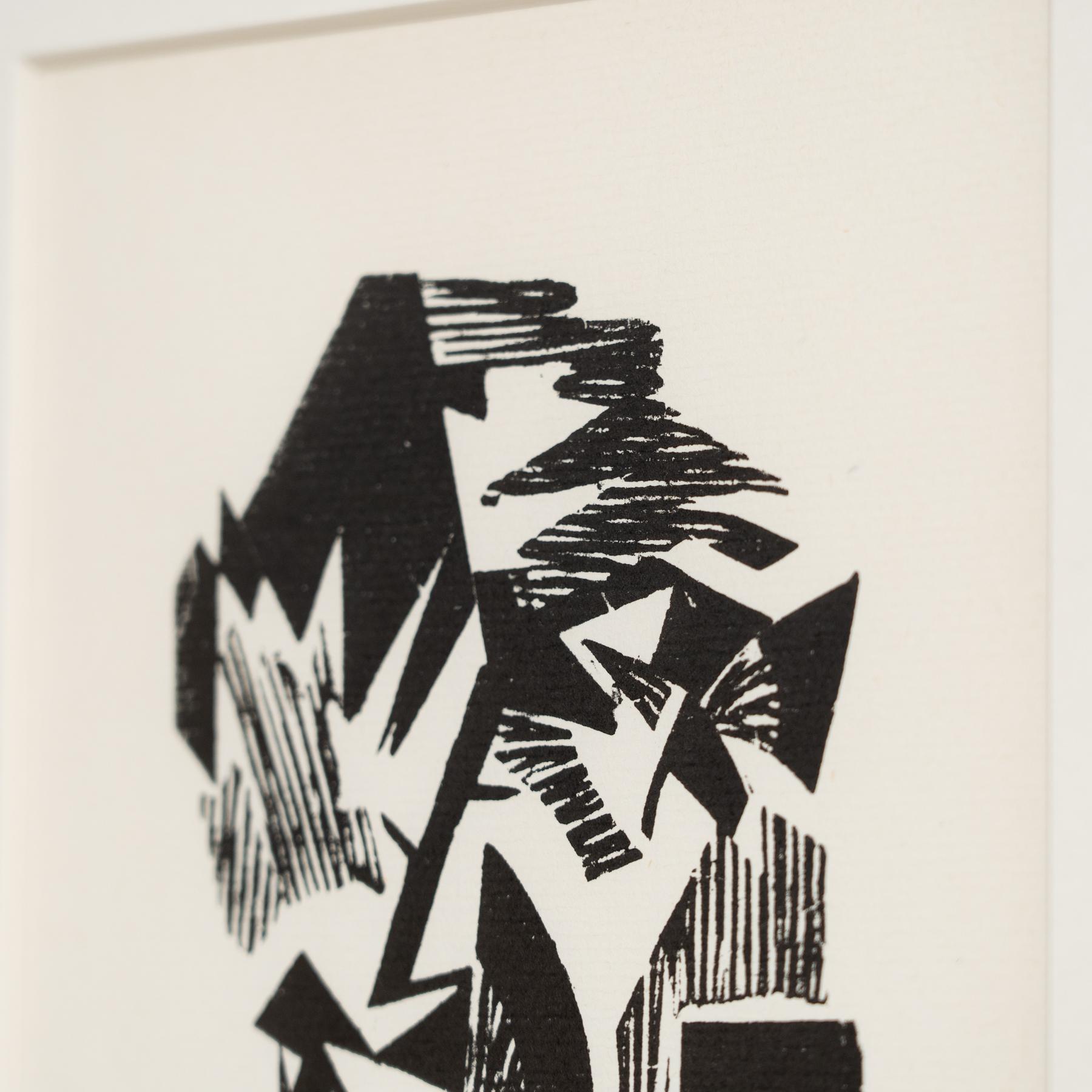 Hannah Höch Edizione limitata in bianco e nero Astratto  Linoleografia incorniciata in vendita 1
