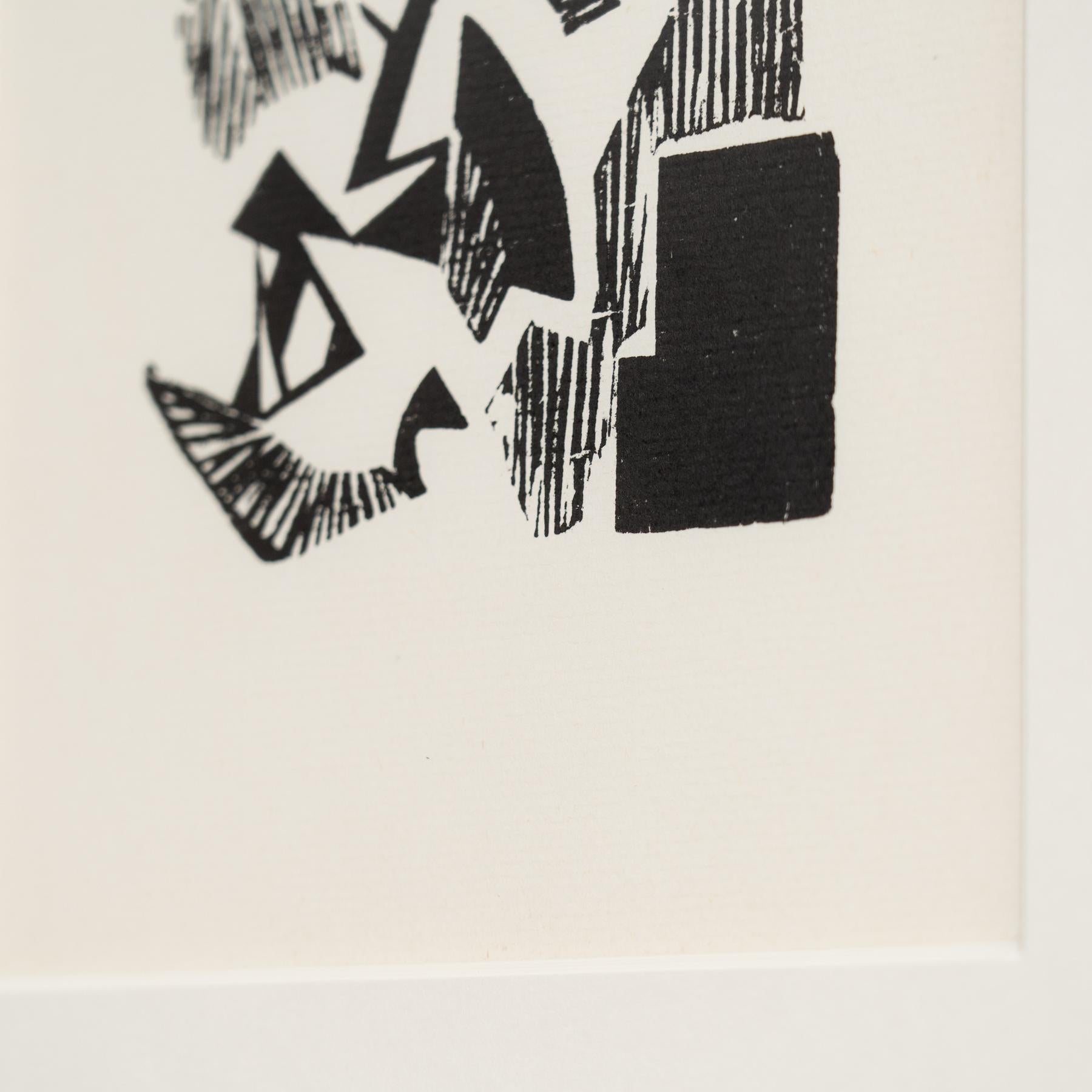 Hannah Höch Edizione limitata in bianco e nero Astratto  Linoleografia incorniciata in vendita 2
