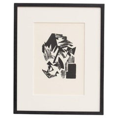 After Hannah Höch, Black and White Abstract Composition, Linocut, 1960s, Framed