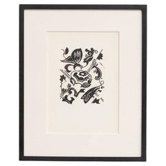 After Hannah Höch, Black and White Abstract Composition, Linocut, 1960s, Framed