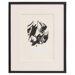 After Hannah Höch, Black and White Abstract Composition, Linocut, 1960s, Framed