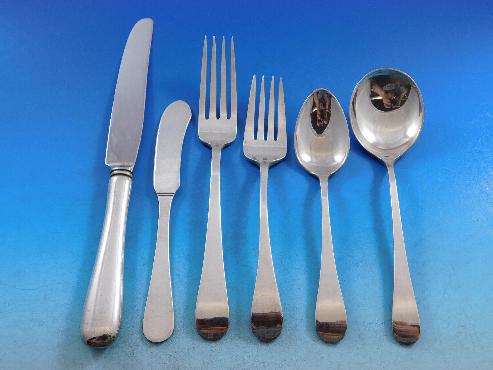 The unadorned Hannah Hull pattern, known for its simple, clean lines, was inspired by old colonial design and was first introduced by Tuttle in 1927.
Hannah Hull by Tuttle sterling silver Flatware set, 36 pieces. This set includes:

6 Knives, 8