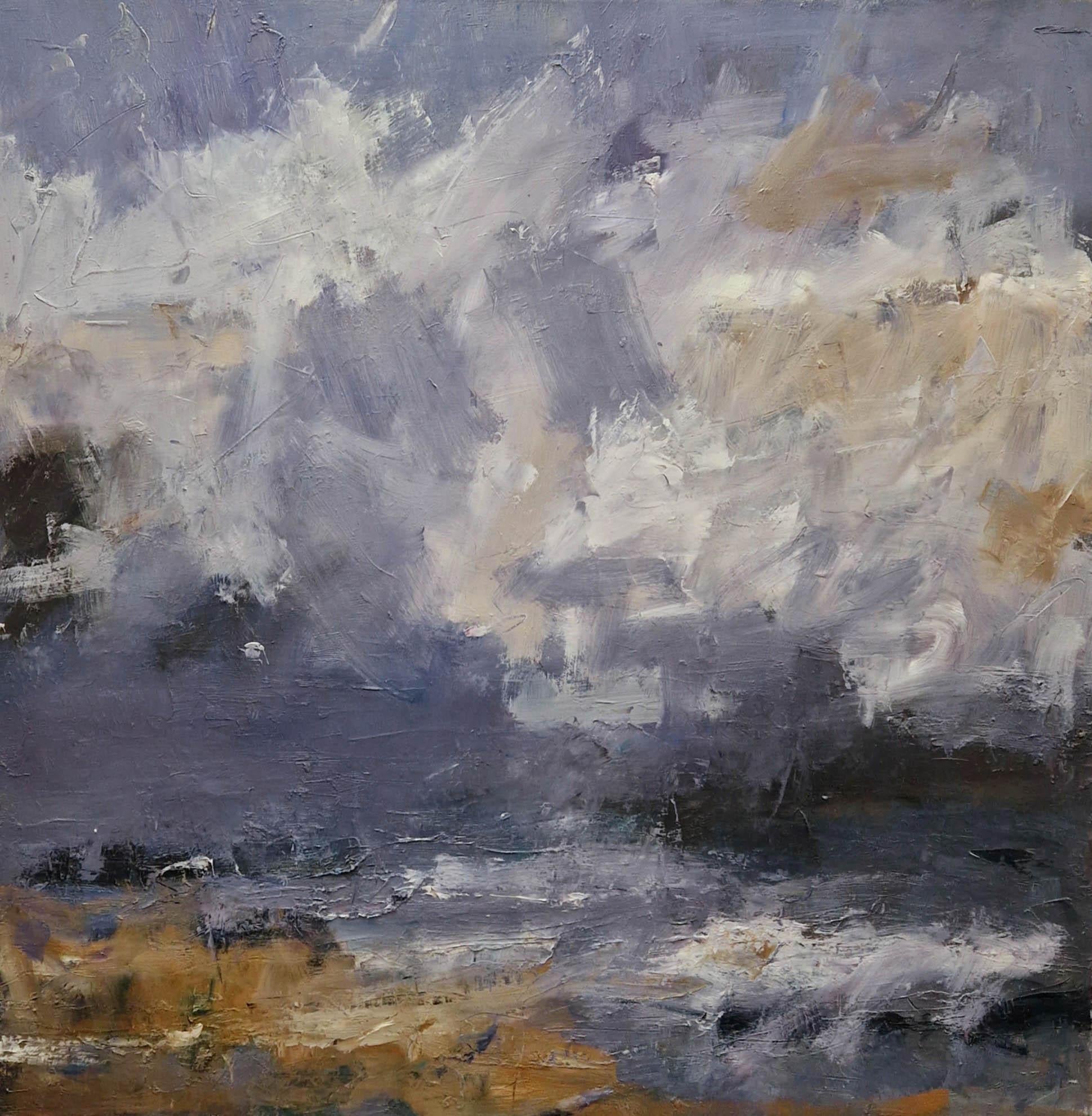 Landscape Painting Hannah Ivory Baker - Nuages pâles, vagues qui se déversent