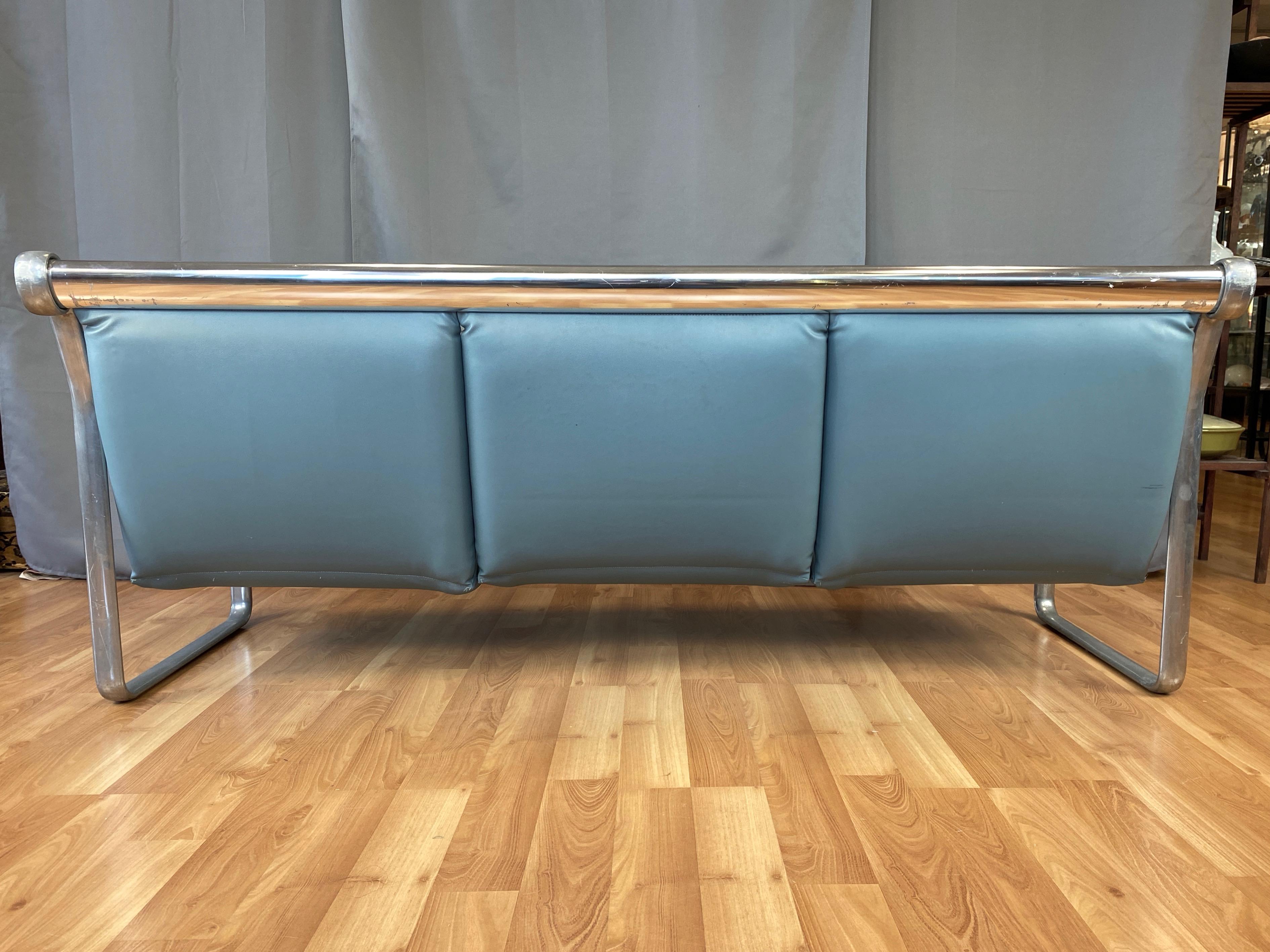 Faux Leather Hannah & Morrison for Knoll Aluminum Three-Seat Sling Sofa 'A', 1971