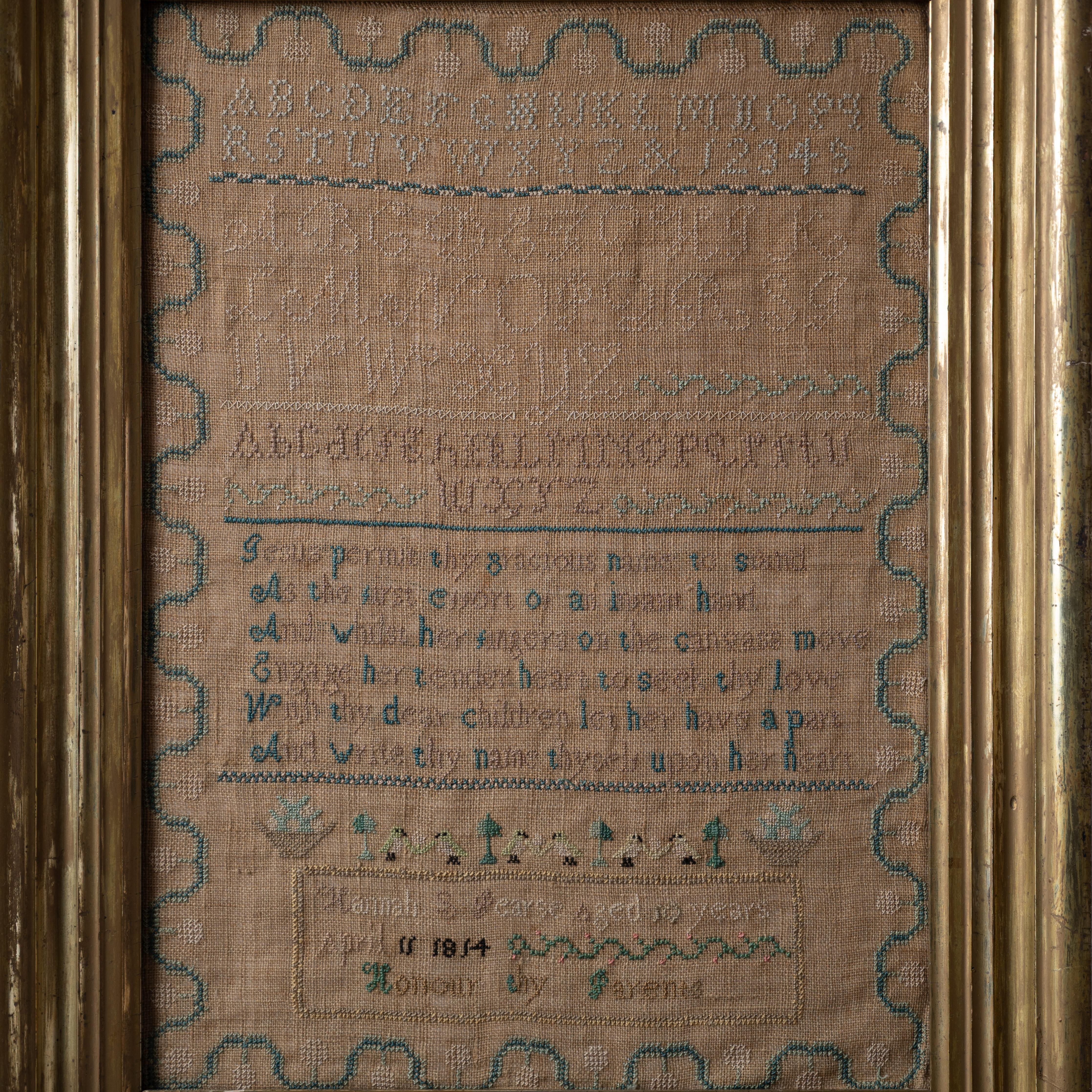 Hannah Pearse New Hampshire Stickmustertuch, 1814 im Zustand „Gut“ im Angebot in Savannah, GA