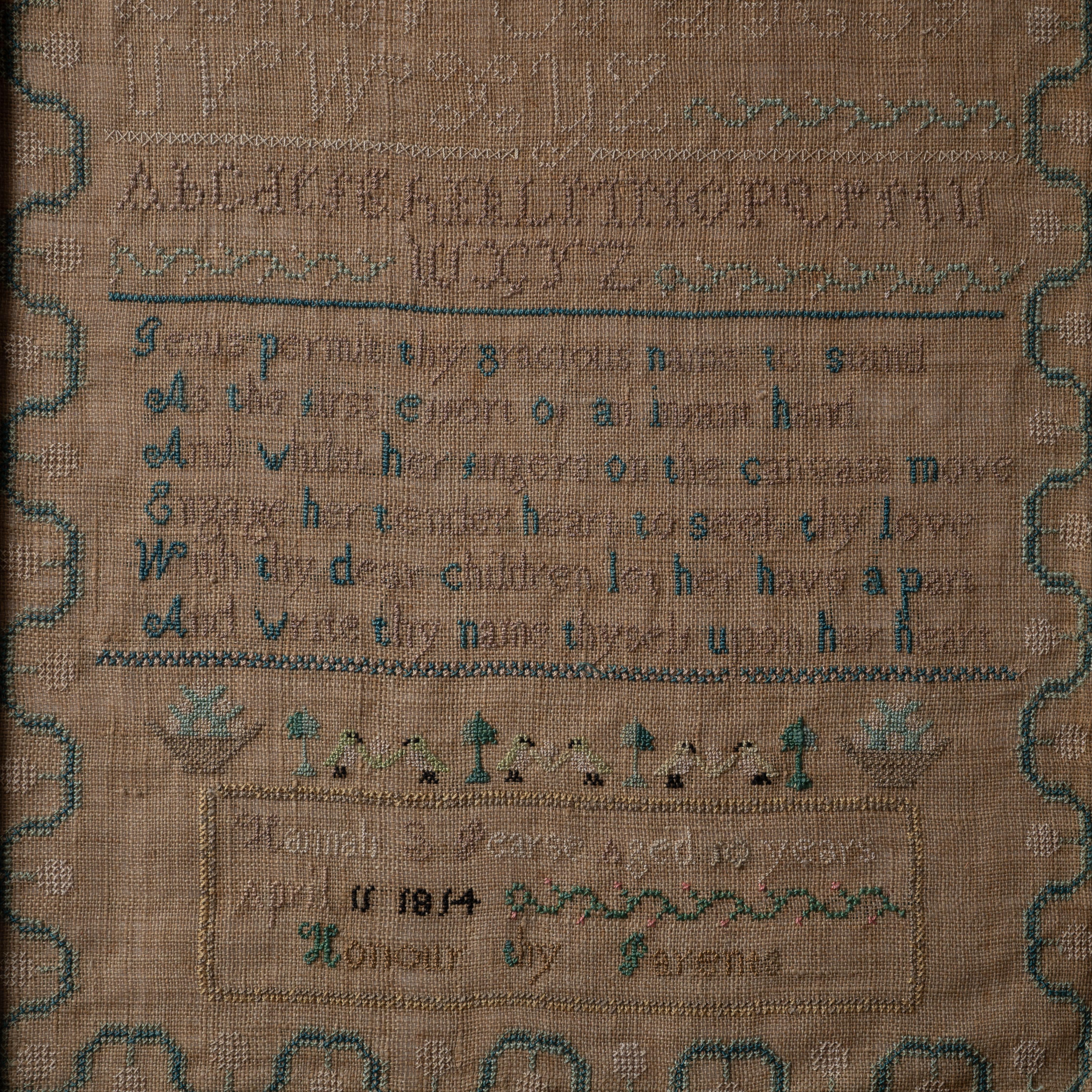 Hannah Pearse New Hampshire Stickmustertuch, 1814 (Frühes 19. Jahrhundert) im Angebot