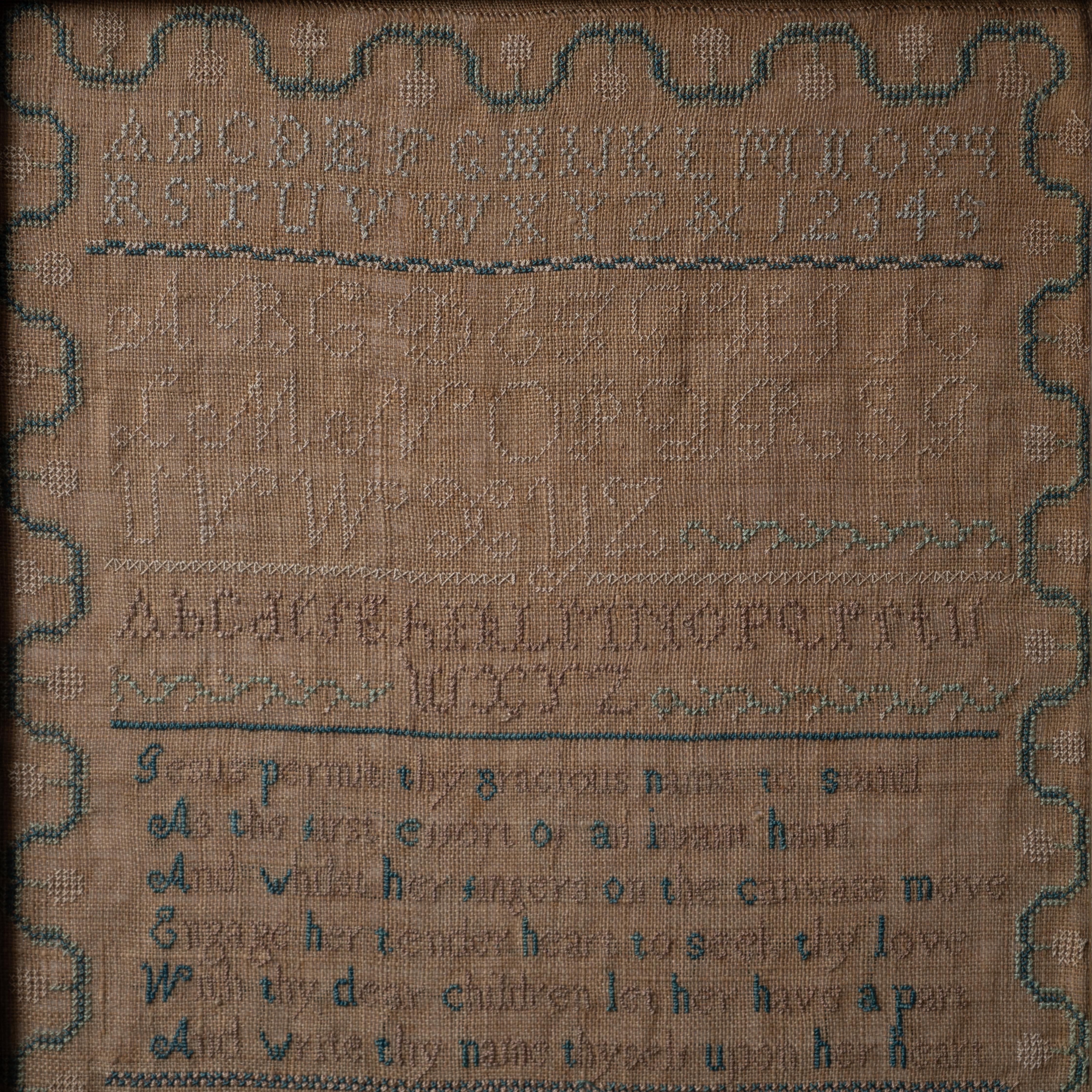 Hannah Pearse New Hampshire Stickmustertuch, 1814 (Stoff) im Angebot