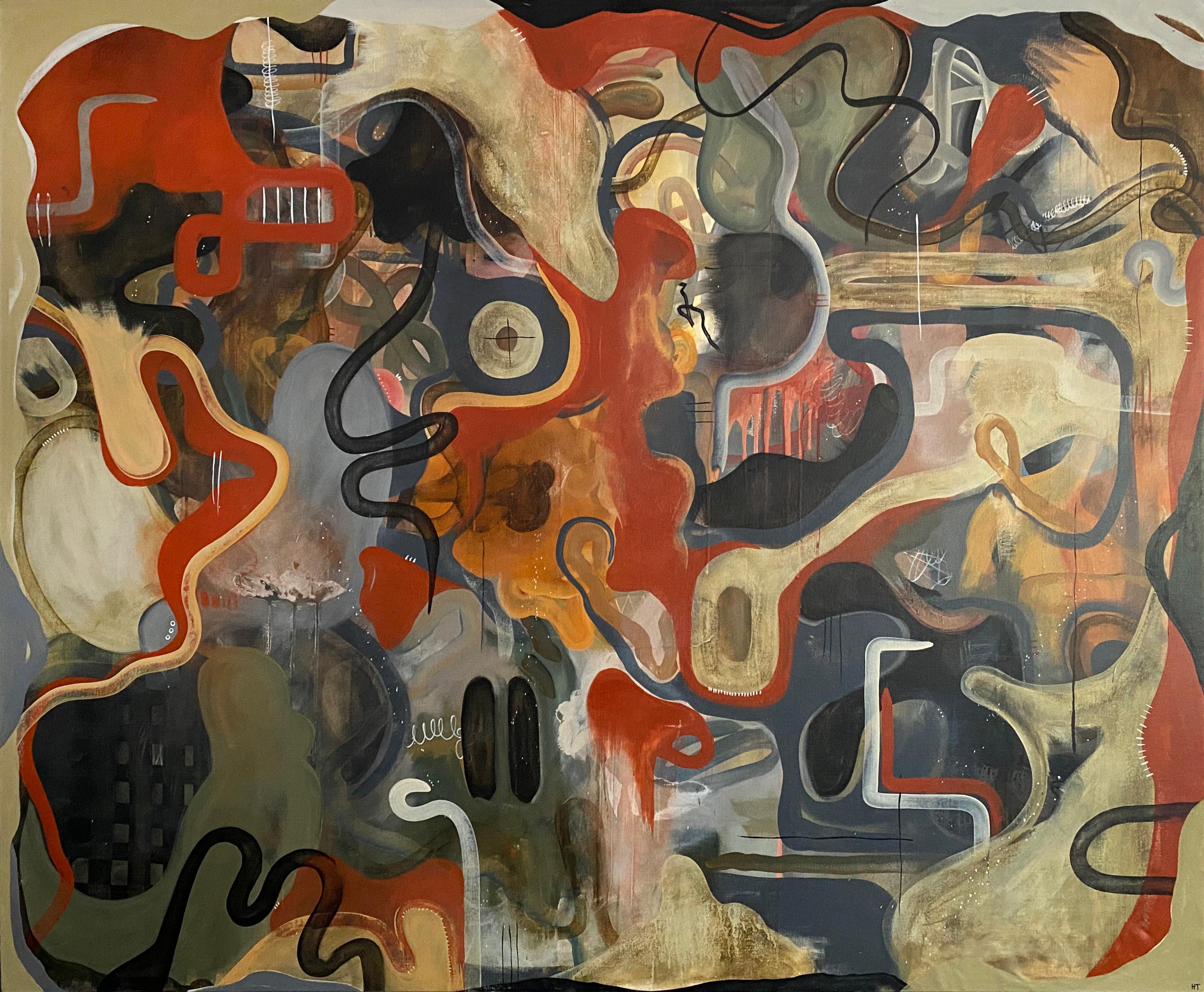 Hannah Thomas Abstract Painting - BLACK COFFEE - abstract, earth tones, acrylic canvas painting