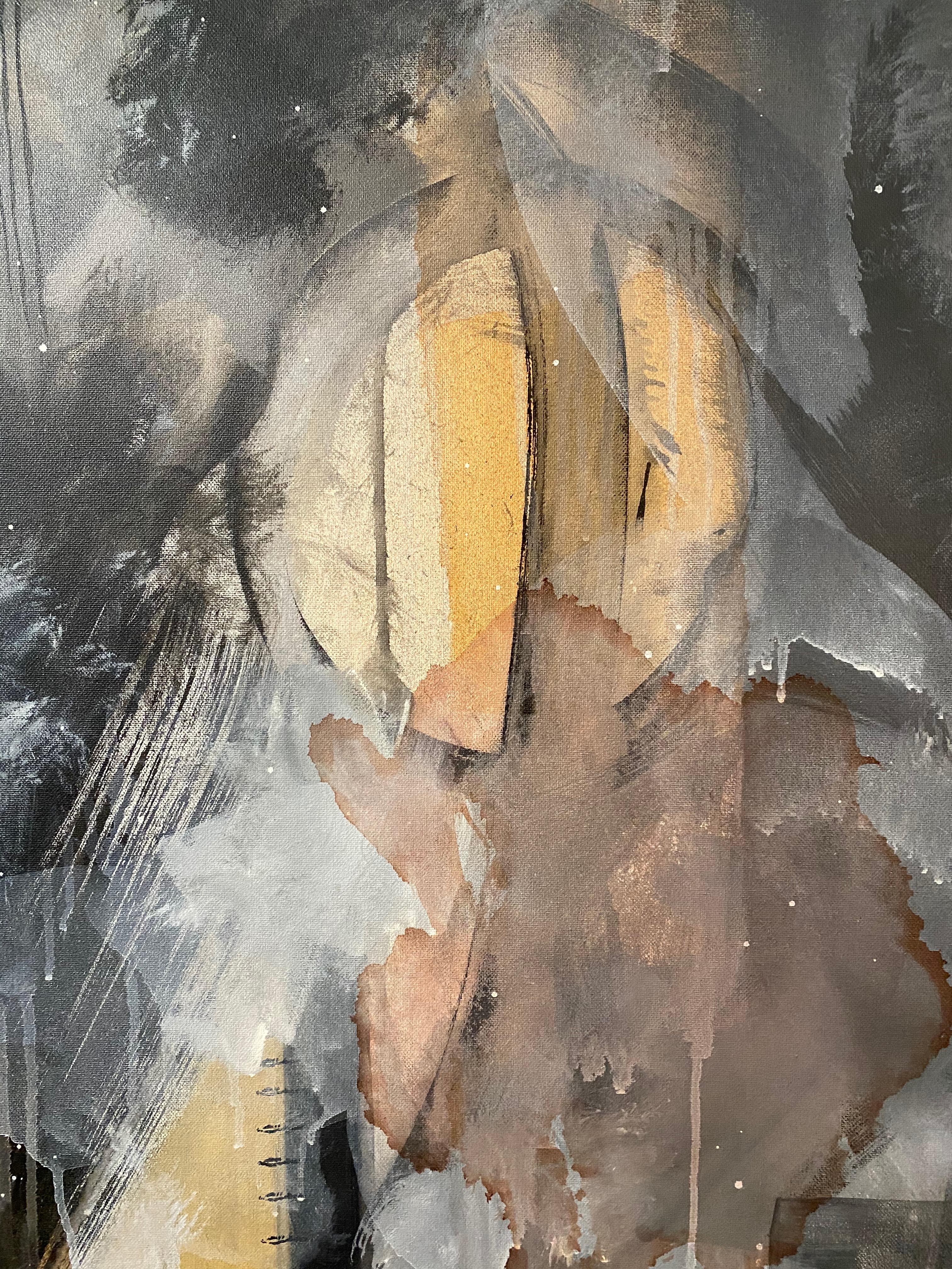 FRAGILE - Gray Abstract Painting by Hannah Thomas