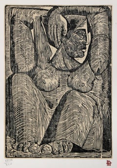 Maternidad, Signed Modern Woodcut Screenprint by Pedro Hanne Gallo