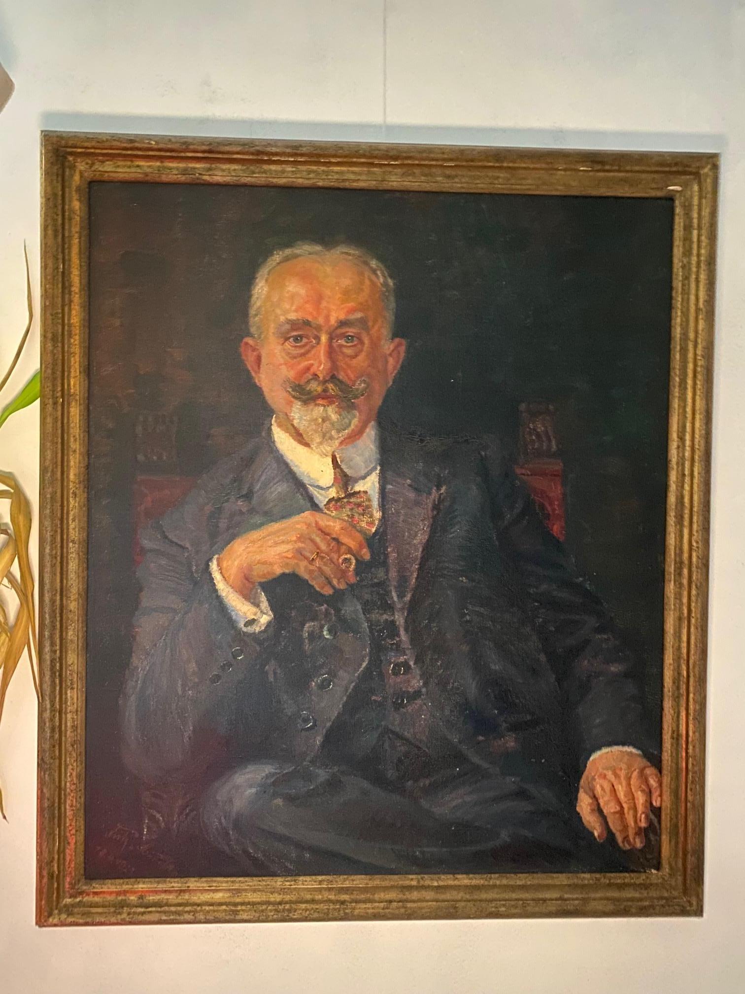Grandpa by Hannes Fritz-München - Oil on canvas 77x91 cm For Sale 2