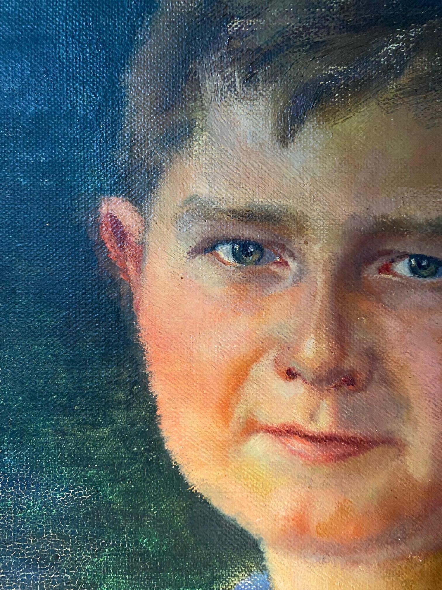 Young boy by Hannes Fritz-München - Oil on canvas 64x73 cm For Sale 5