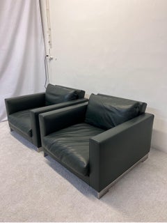 Hannes Wettstein Reversi Leather Armchairs for Molteni & C, a Pair