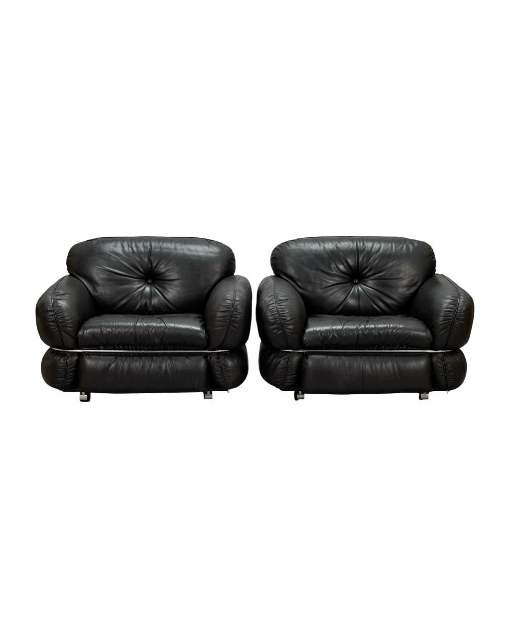 Mid-Century Modern Fauteuil en cuir noir 
