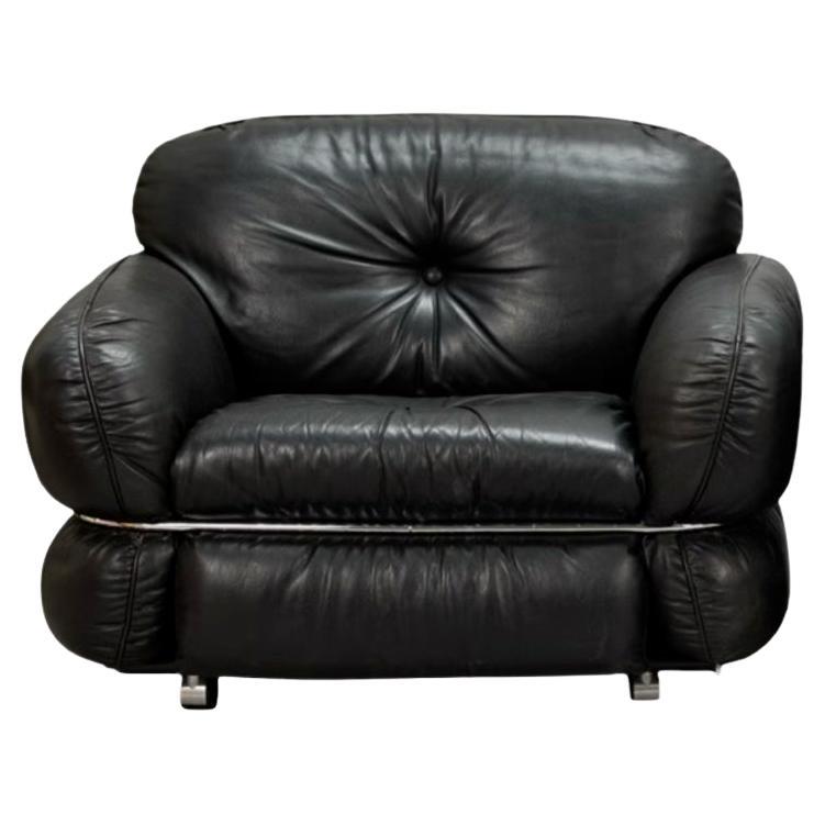 Fauteuil en cuir noir "Hannibal" pour Isku, Finlande - Cuir d'origine en vente