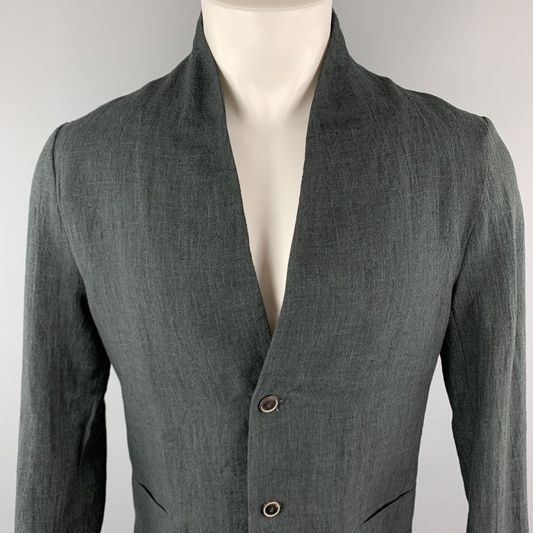 HANNIBAL Size 36 Charcoal Linen Shawl Collar Asymmetrial Jacket at 1stDibs