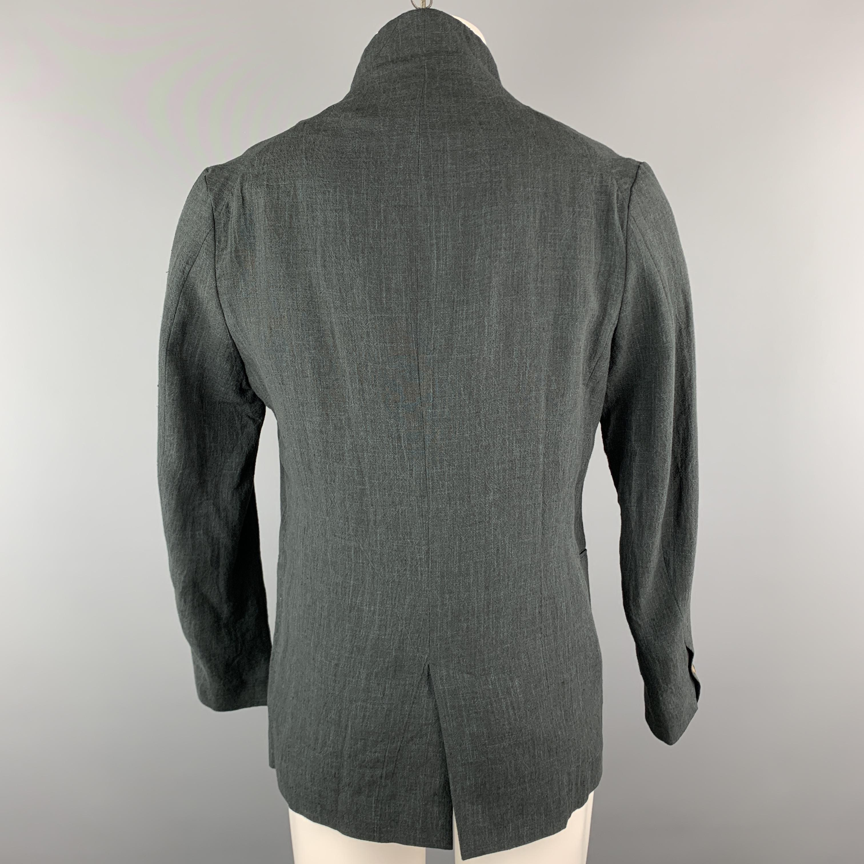 HANNIBAL Size 36 Charcoal Linen Shawl Collar Asymmetrial Jacket In Excellent Condition In San Francisco, CA