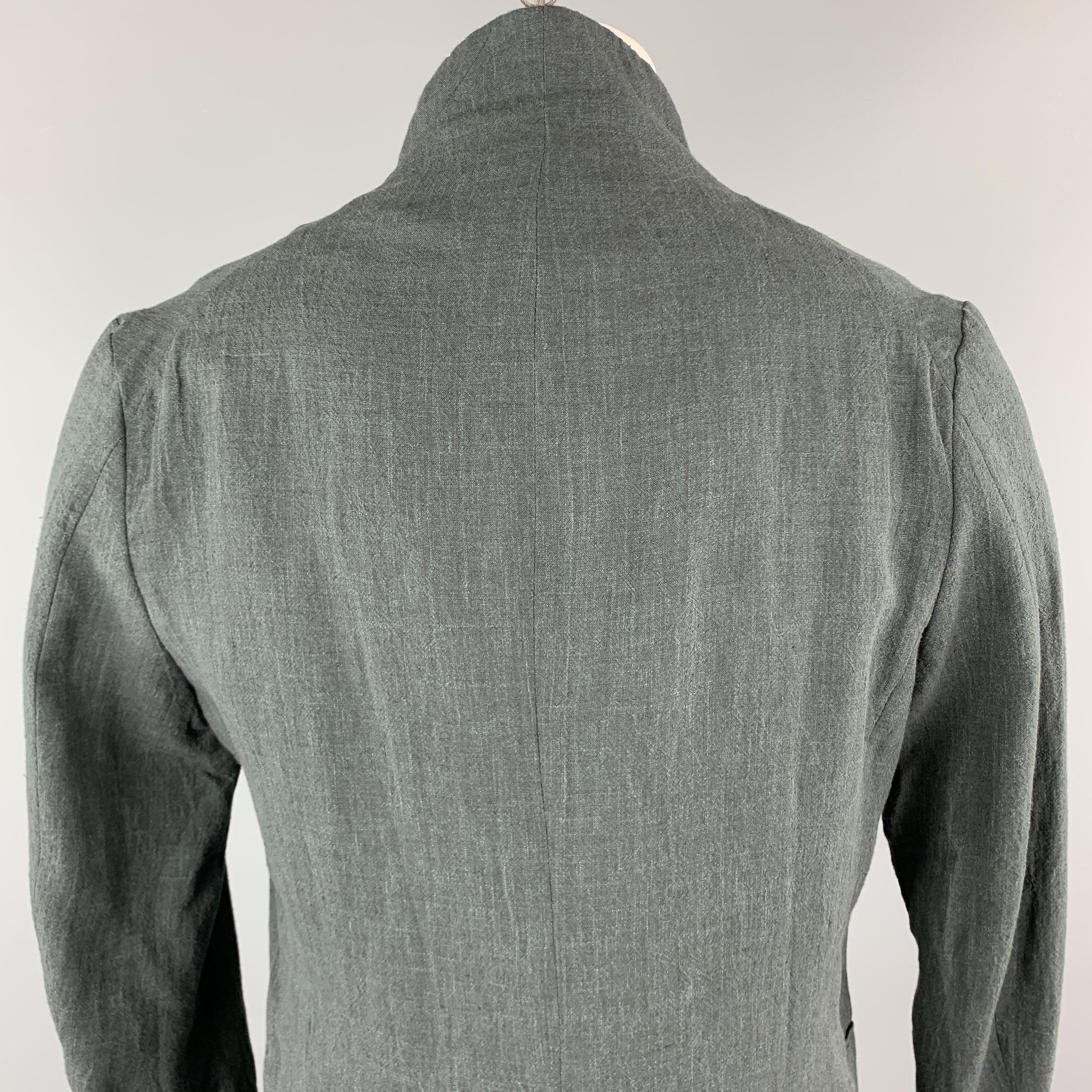 Men's HANNIBAL Size 36 Charcoal Linen Shawl Collar Asymmetrial Jacket