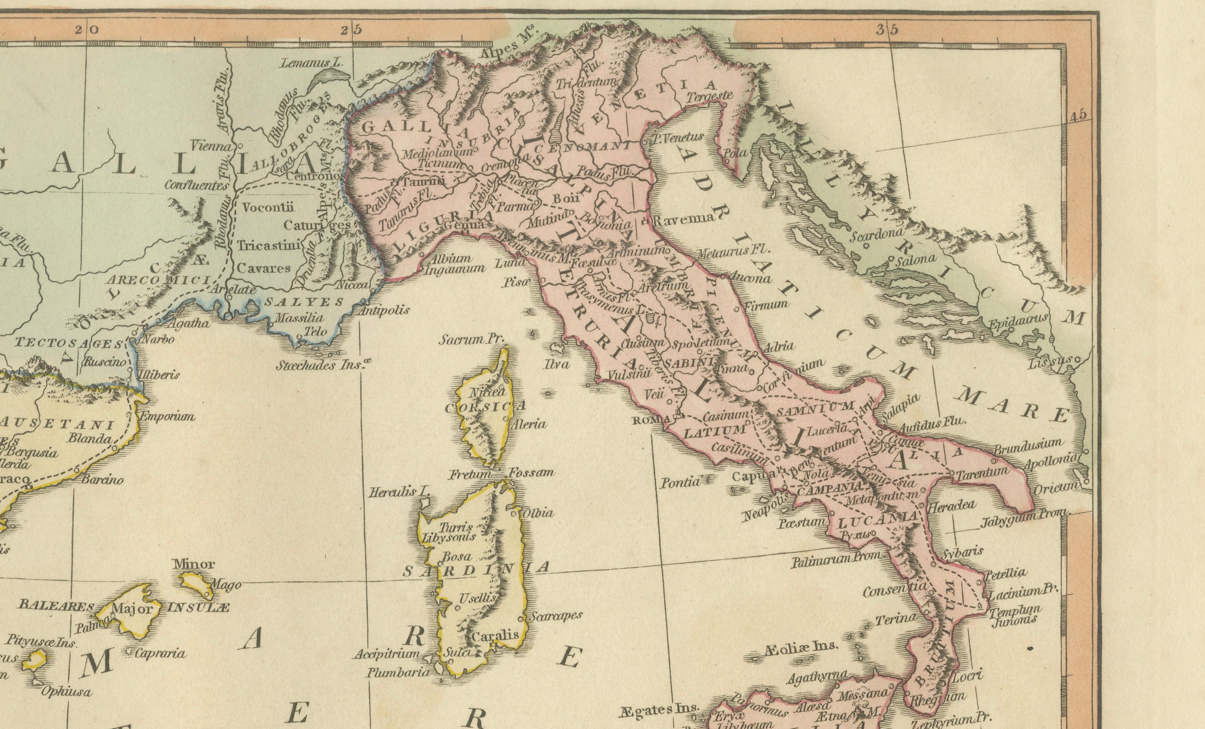Hannibal’s Campaign Map, Spain to Italy via Alps, Wilkinson London 1817