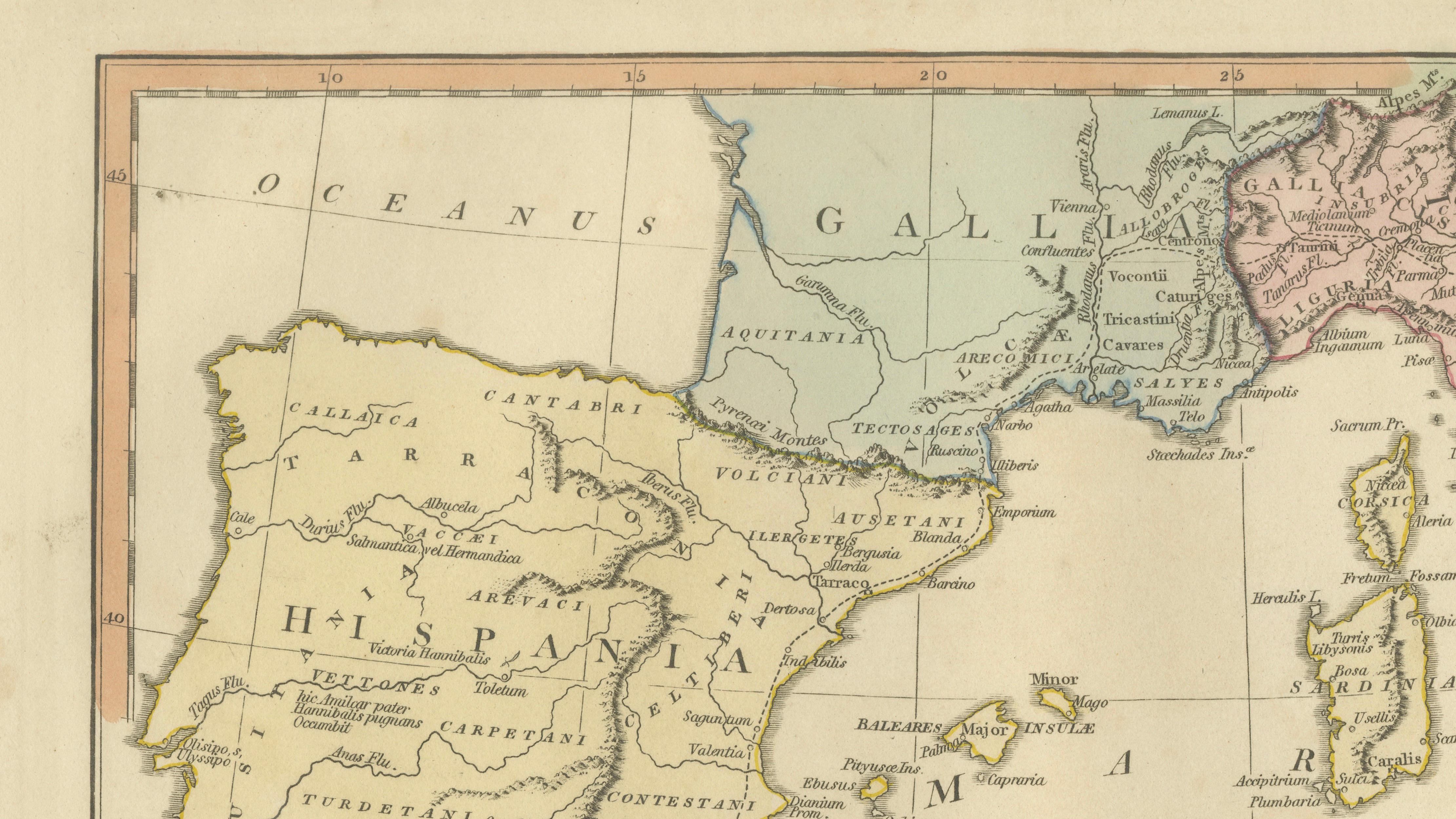Hannibal’s Campaign Map, Spain to Italy via Alps, Wilkinson London 1817