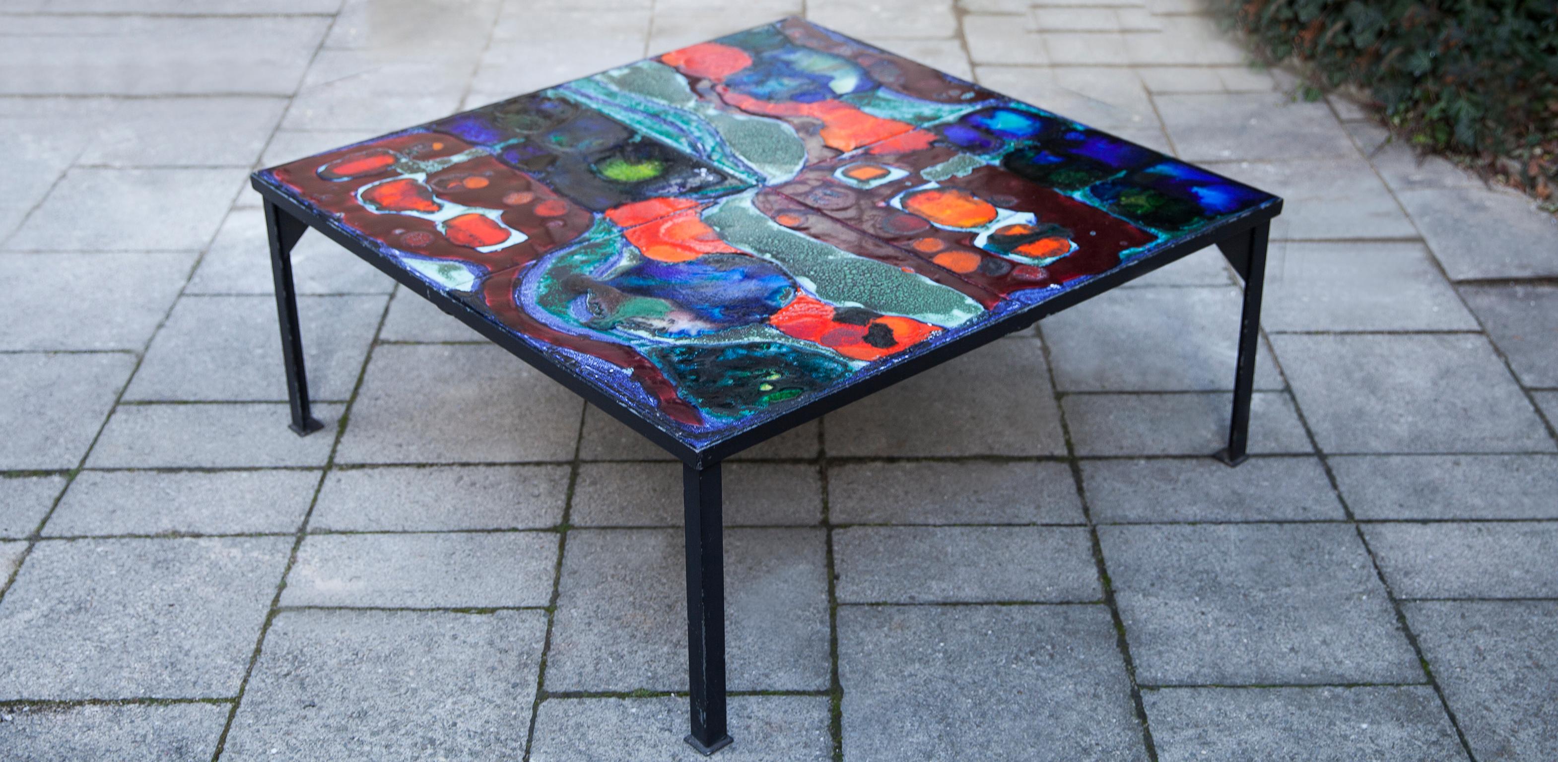 Hanns Altmeier Colorful Ceramic Square Coffee Table, Germany, 1960 In Good Condition For Sale In Munich, DE