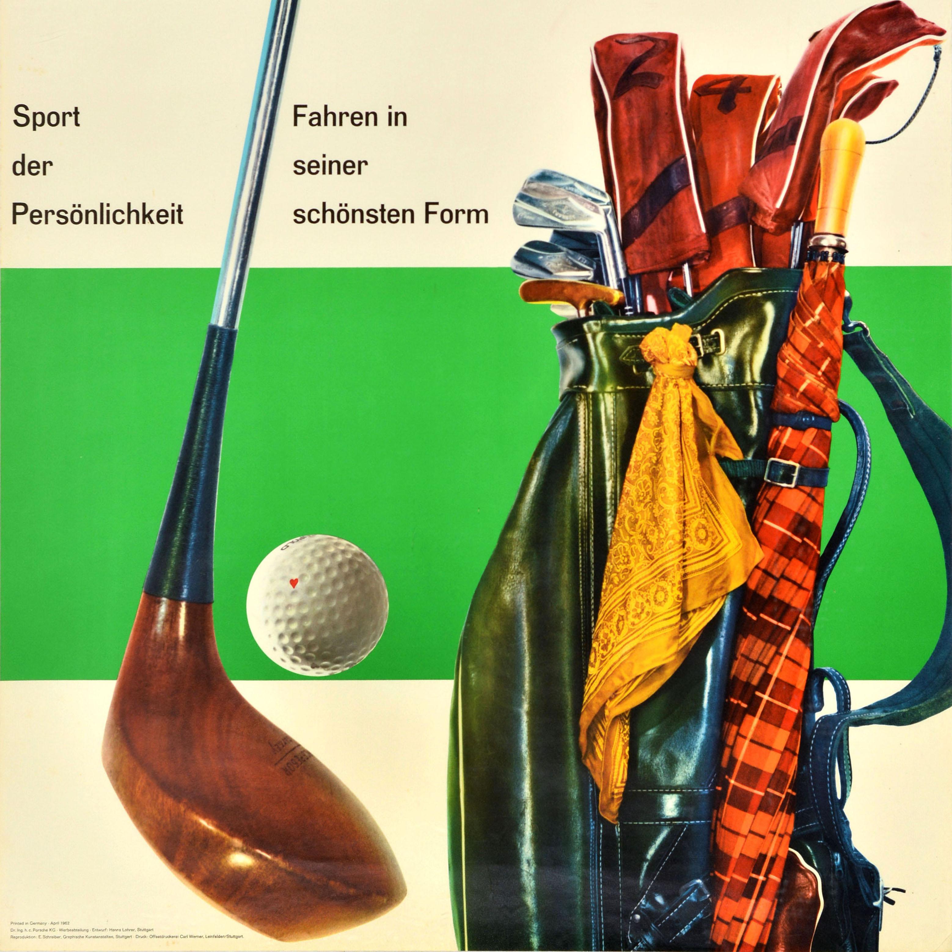 Original Vintage Car Advertising Poster Porsche Golf Sport Of Personality Lohrer - White Print by Hanns Lohrer