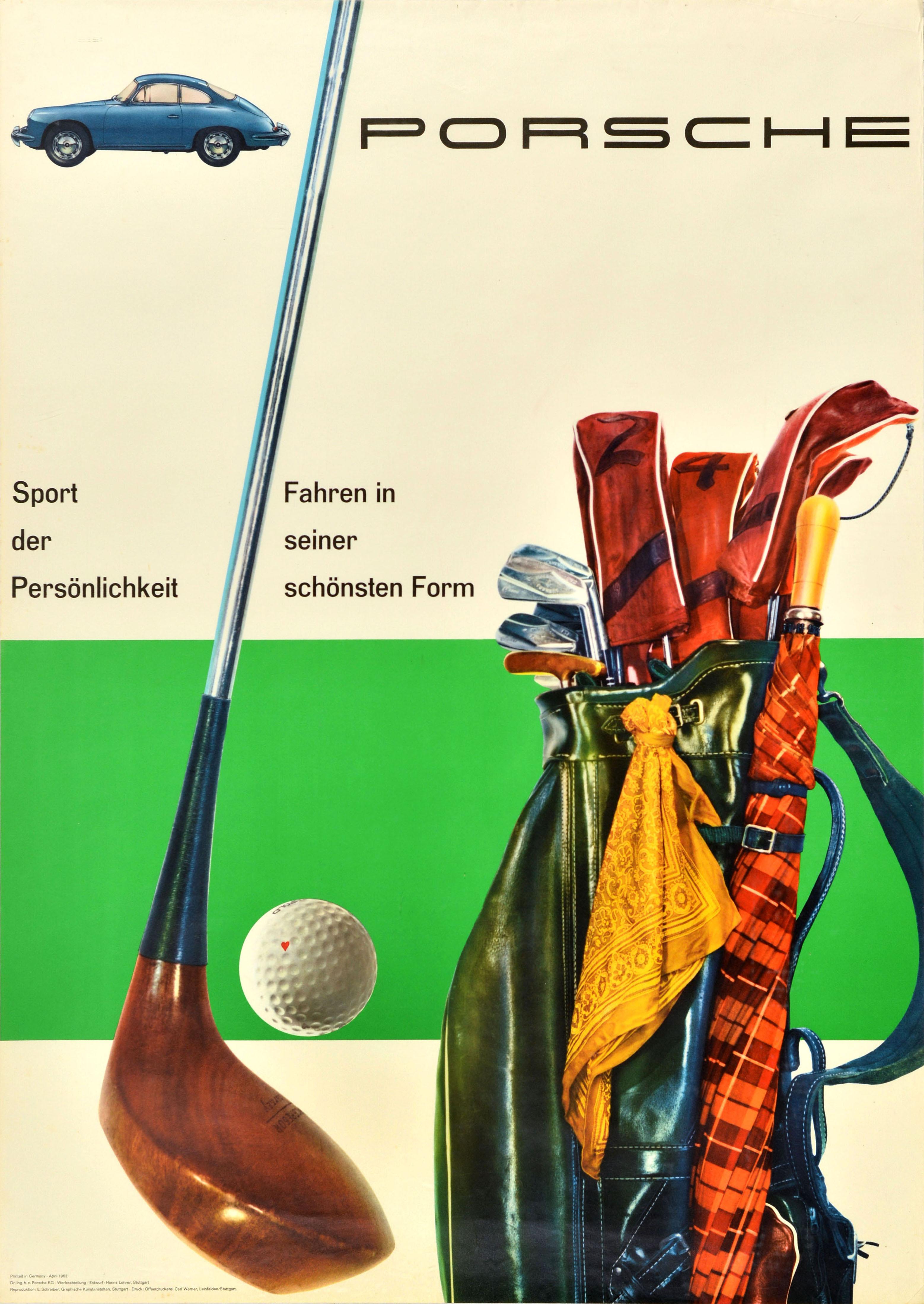 Hanns Lohrer Print - Original Vintage Car Advertising Poster Porsche Golf Sport Of Personality Lohrer