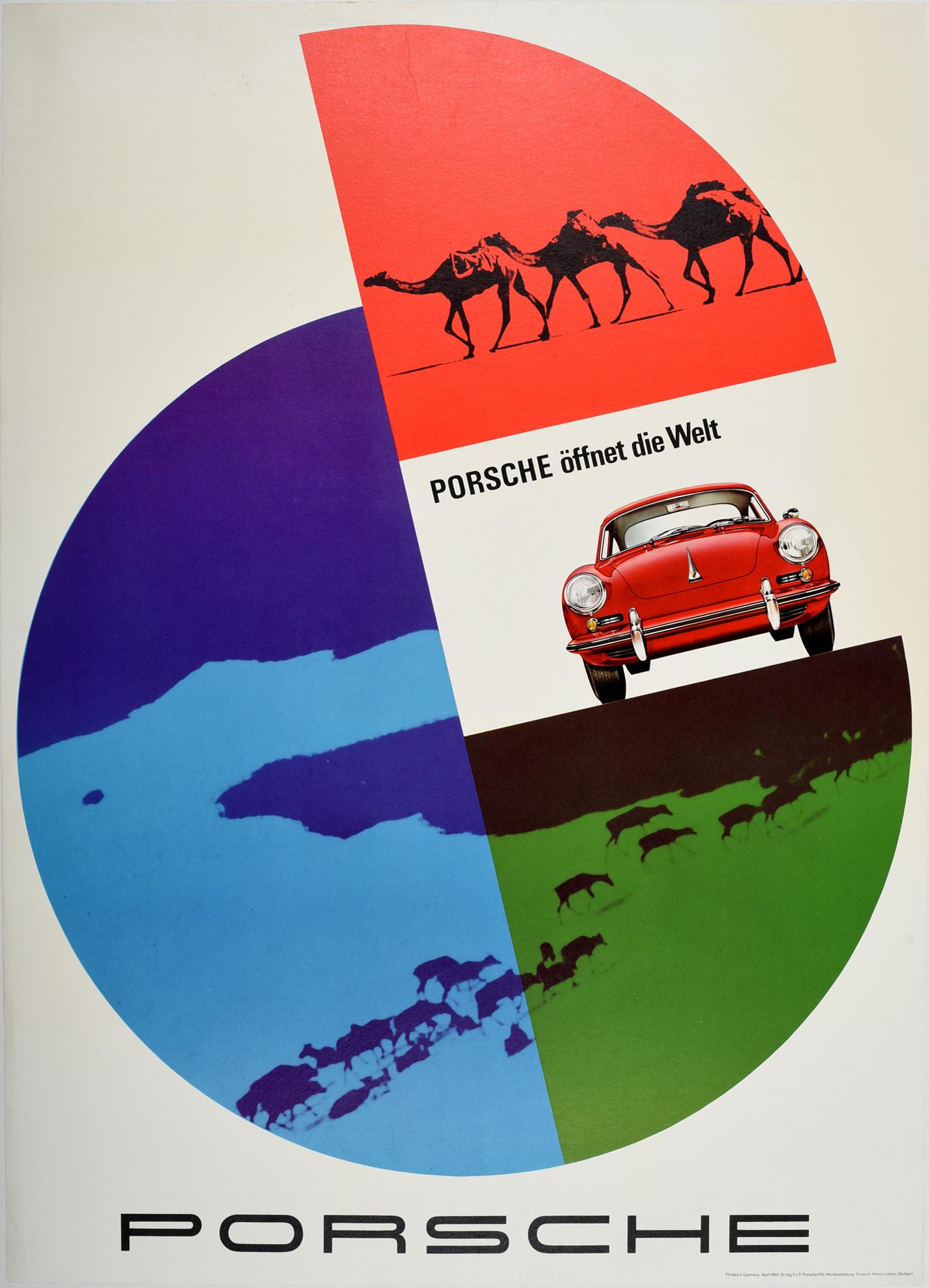 Hanns Lohrer Print - Original Vintage Poster Porsche 356 Sports Car Opens The World Offnet Die Welt 